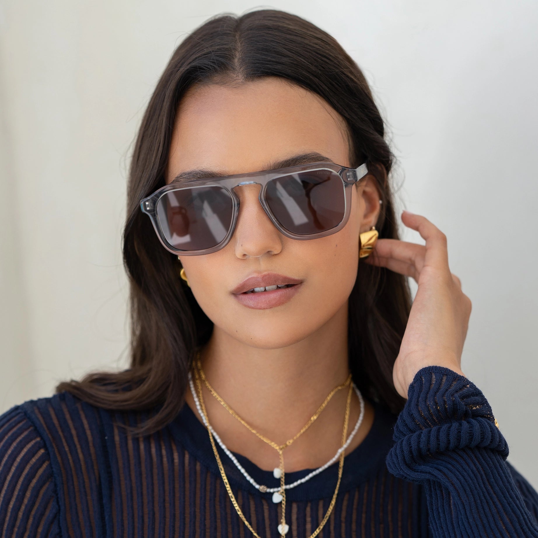 FREYRS Eyewear - Addison Acetate Aviator Sunglasses: Crystal Gray/Brown