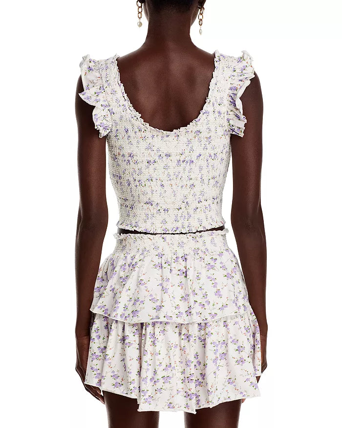 FLORAL RUFFLE MINI SKIRT in dusty lavender