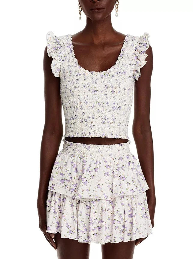 FLORAL RUFFLE MINI SKIRT in dusty lavender