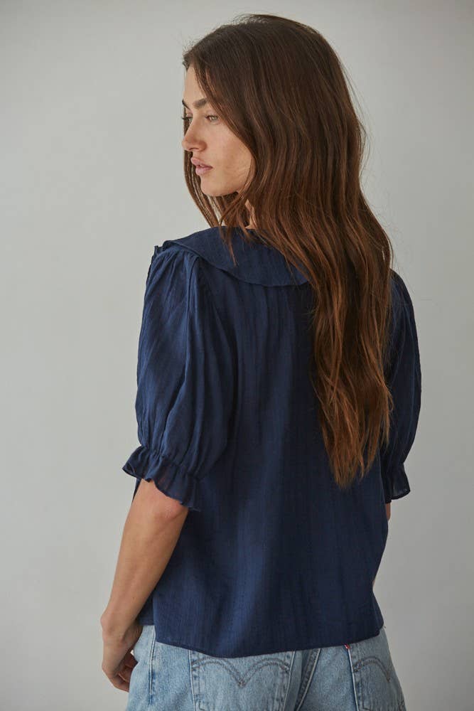 Woven V-Neck Short Sleeve Top