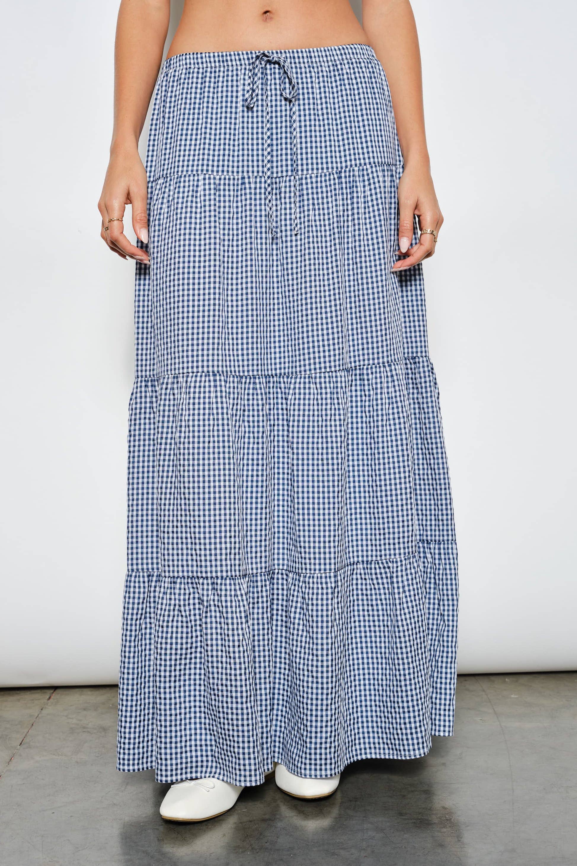 HENLEY GINGHAM TIERED MAXI SKIRT