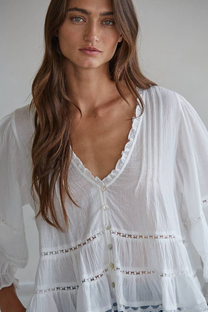 Boho Eyelet 3/4 Sleeve Top