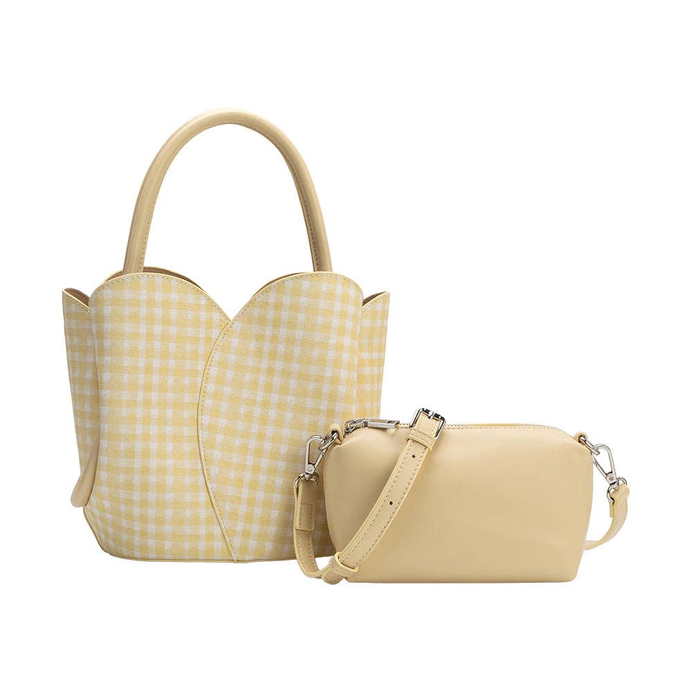 Tulip Yellow Gingham Recycled Vegan Leather Bag