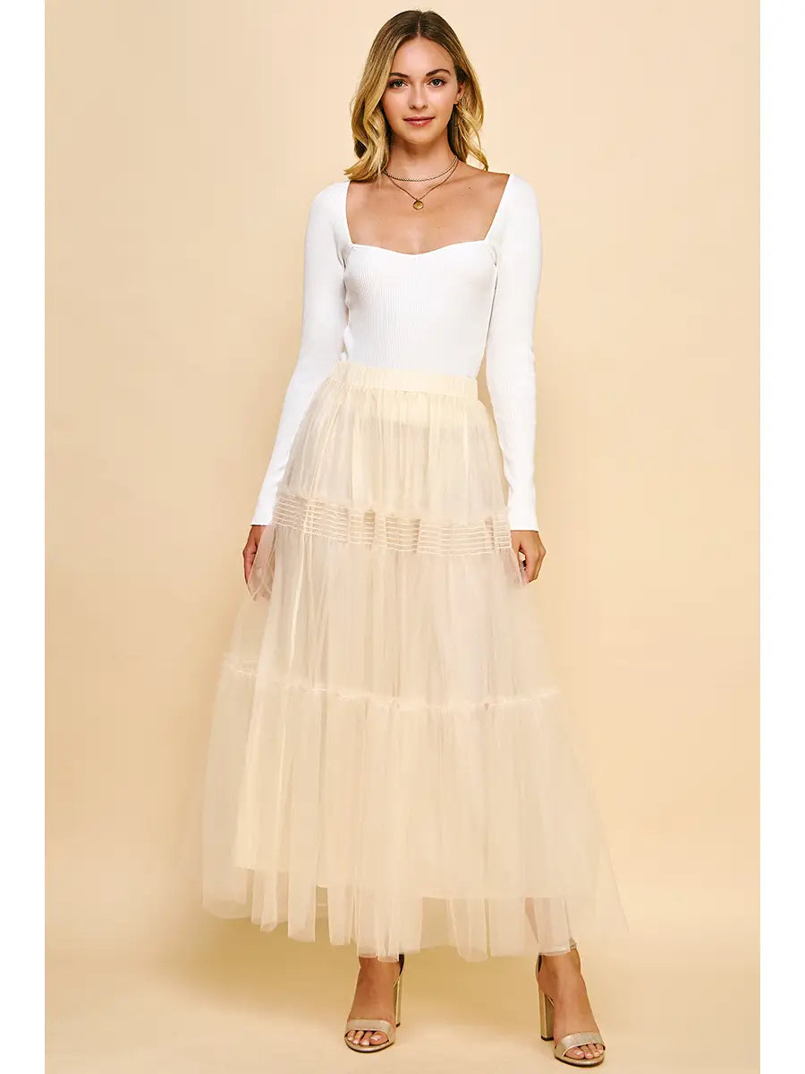 TULLE TIERED MAXI SKIRT