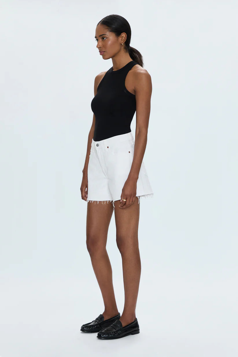 KENNEDY RELAXED MID RISE CUT OFF DENIM SHORTS in antique white