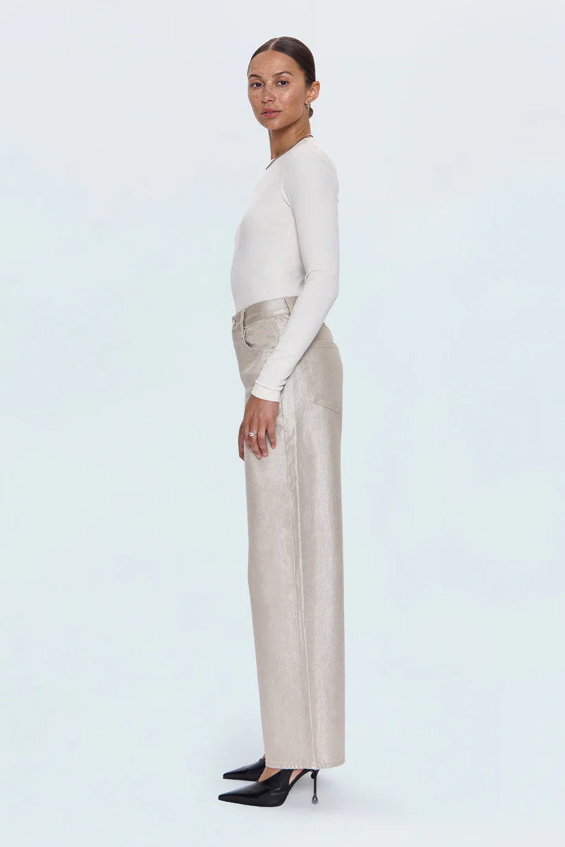 TATE HI RISE BOWED WIDE LEG JEANS in champagne luster