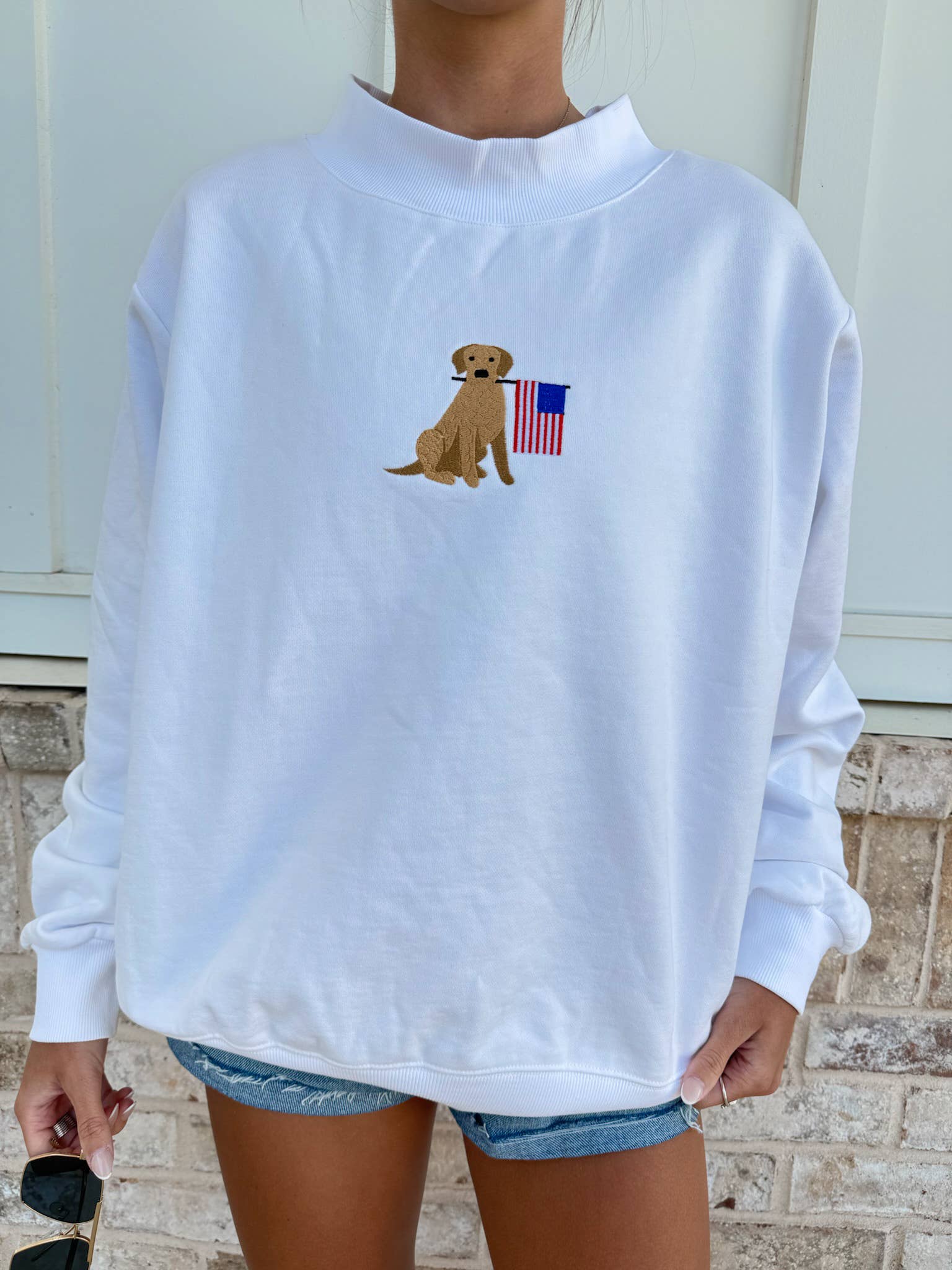 AMERICAN FLAG DOG MOCKNECK SWEATSHIRT