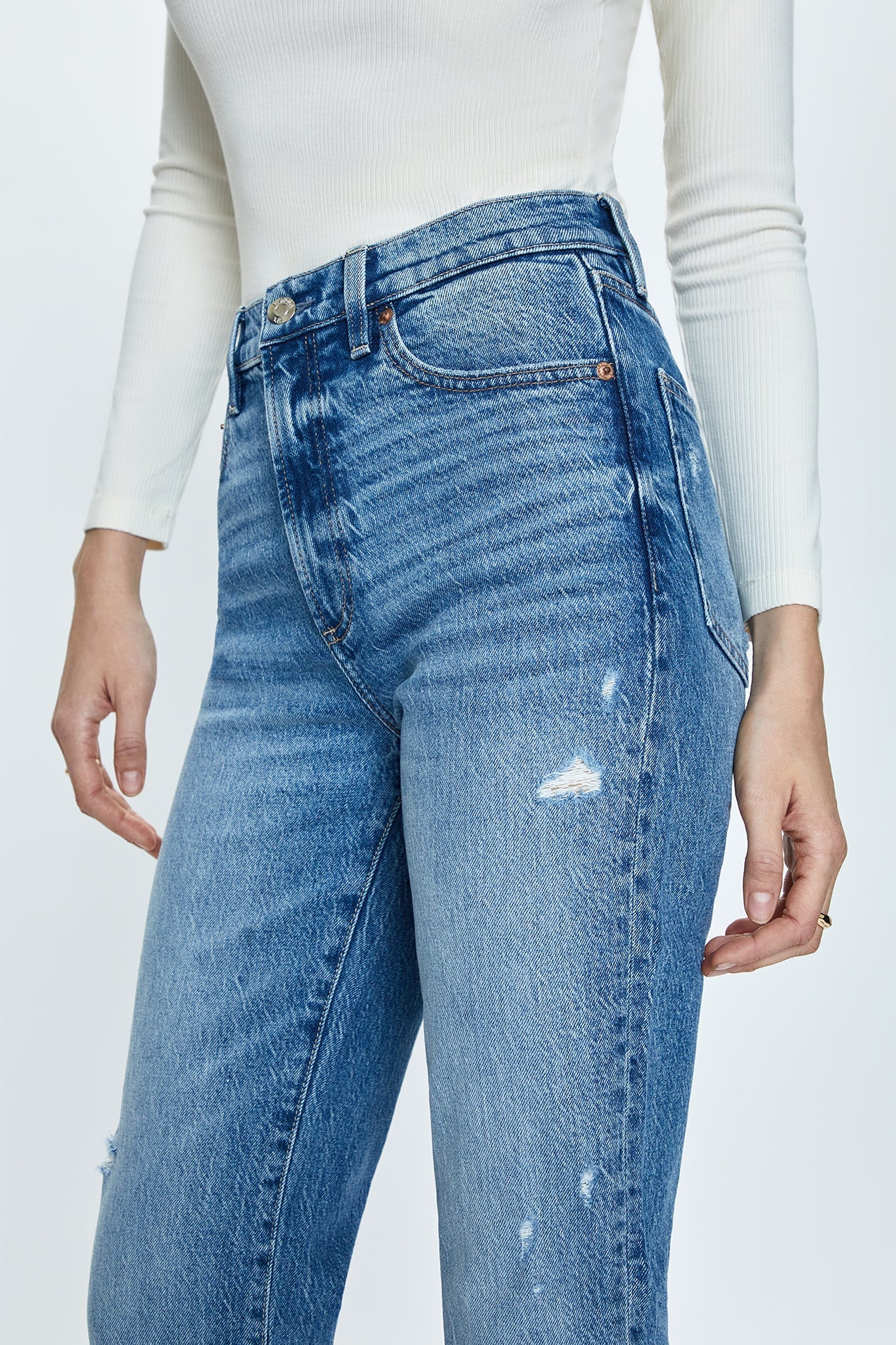 ALLY HIGH RISE VINTAGE ANKLE BOOT CUT JEANS in central vintage wash