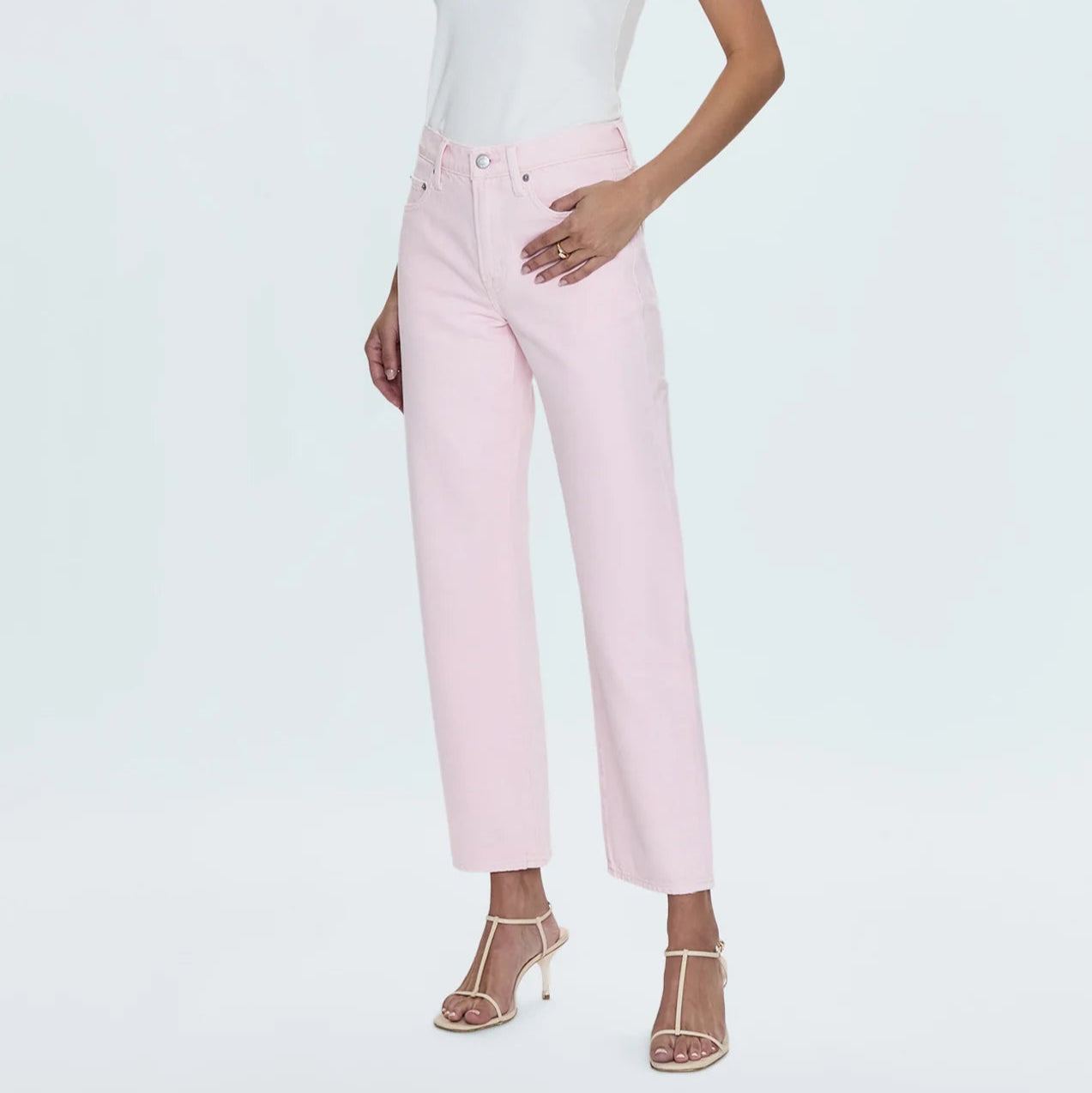 LEXI MID RISE BOWED STRAIGHT DENIM in blush
