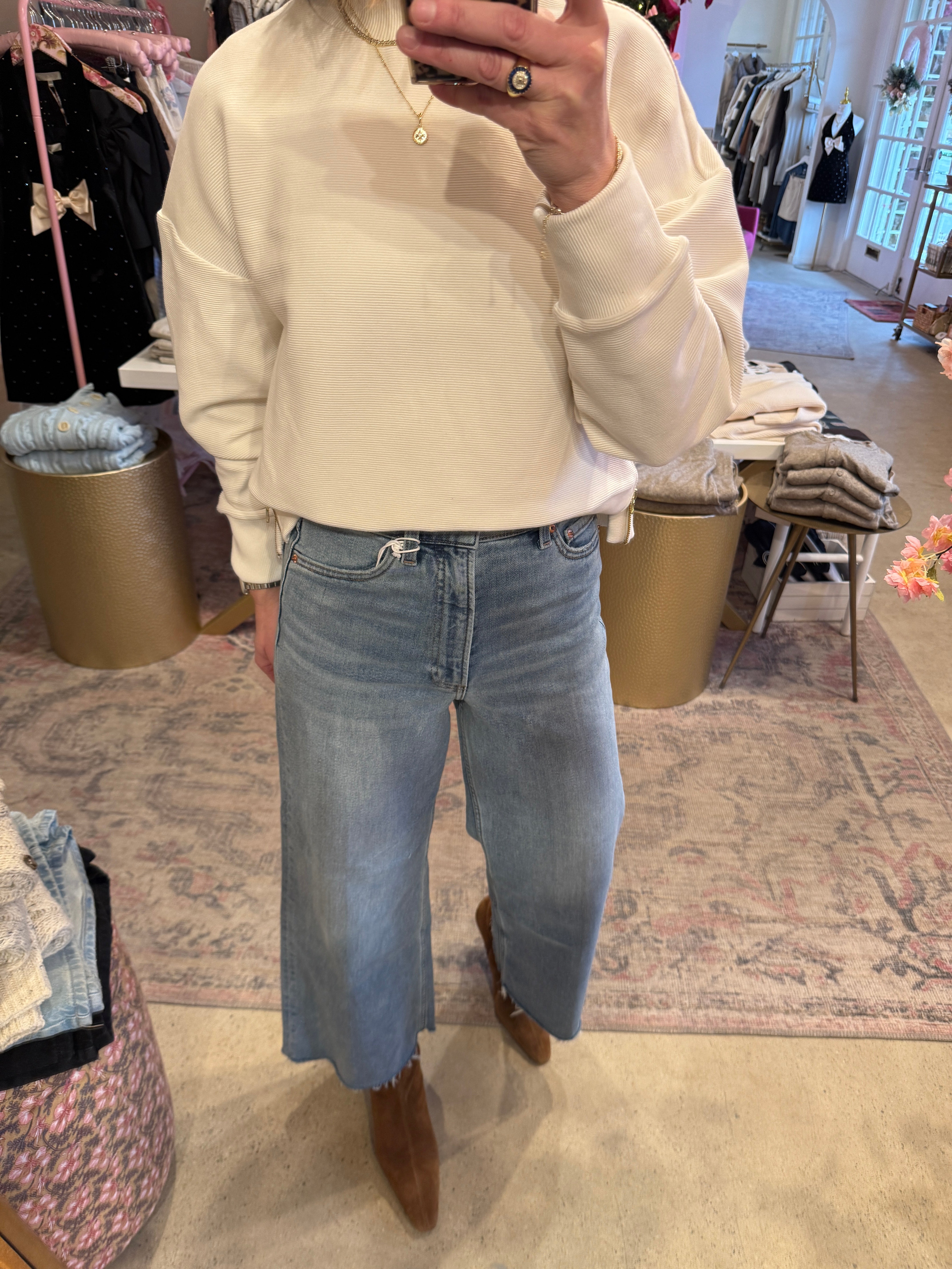 LANA HIGH RISE WIDE LEG CROP JEANS in bistro
