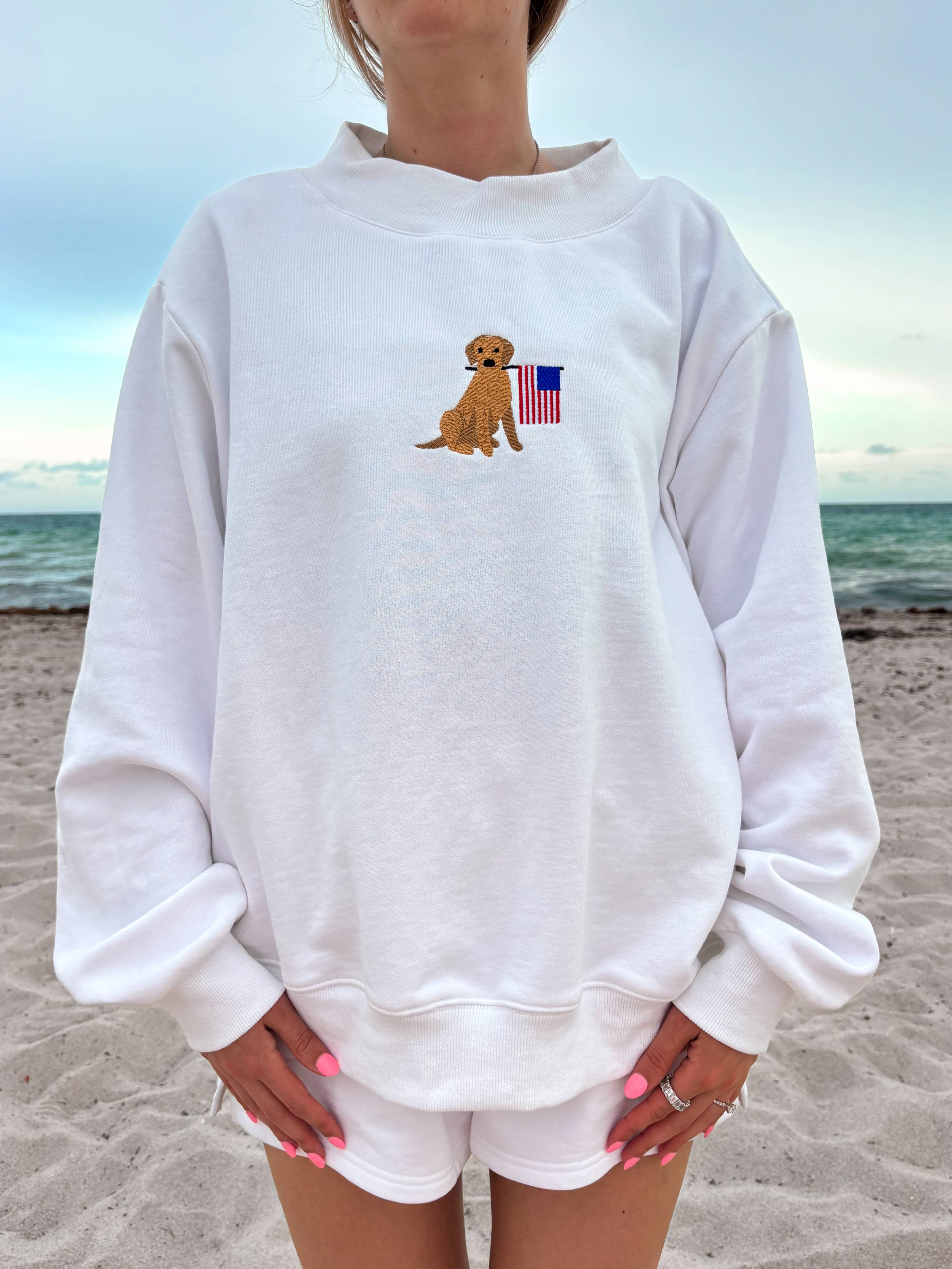 AMERICAN FLAG DOG MOCKNECK SWEATSHIRT