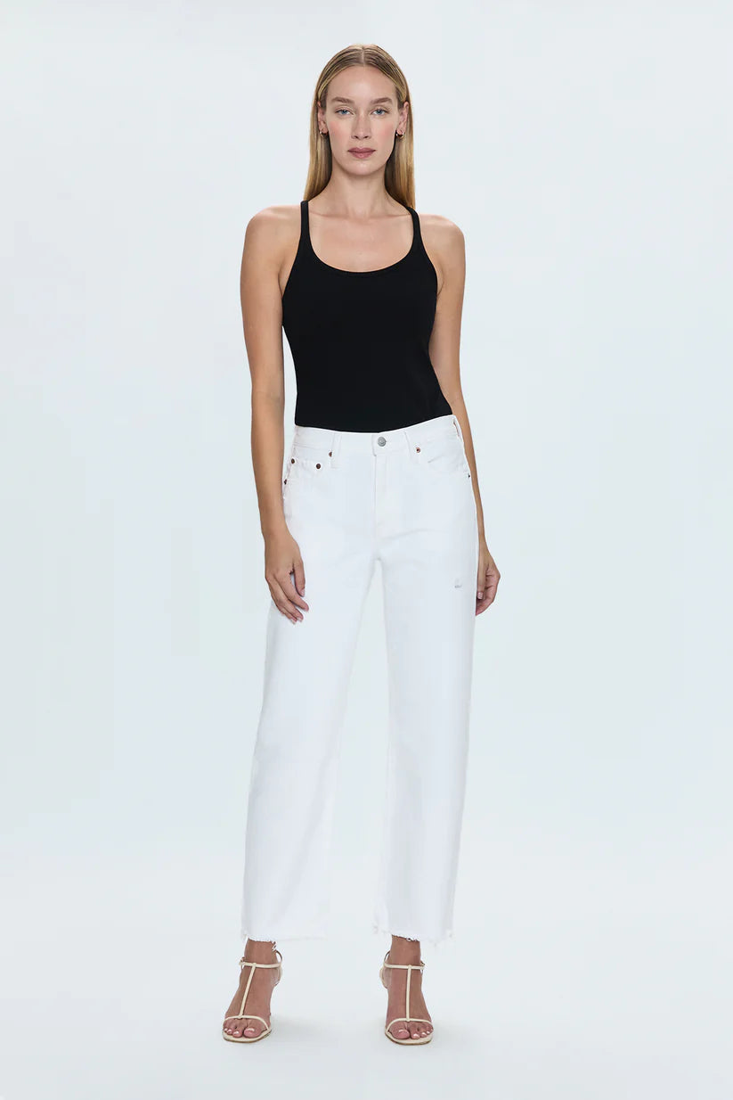 LEXI MID RISE BOWED STRAIGHT LEG JEANS in luxe white vintage