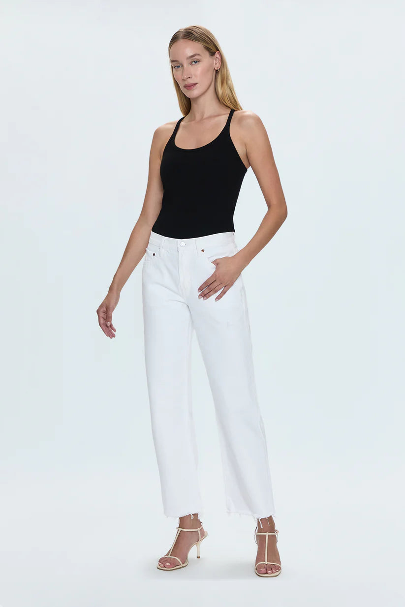 LEXI MID RISE BOWED STRAIGHT LEG JEANS in luxe white vintage