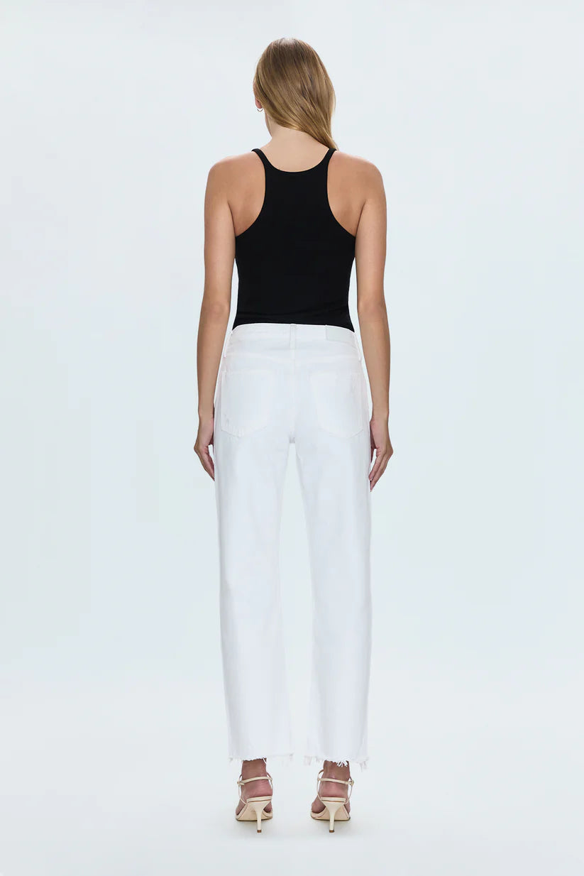 LEXI MID RISE BOWED STRAIGHT LEG JEANS in luxe white vintage