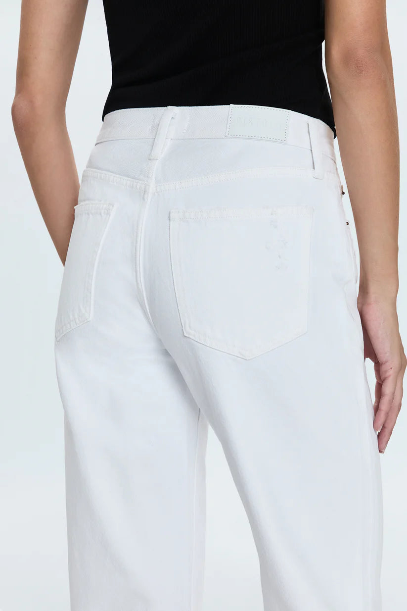 LEXI MID RISE BOWED STRAIGHT LEG JEANS in luxe white vintage