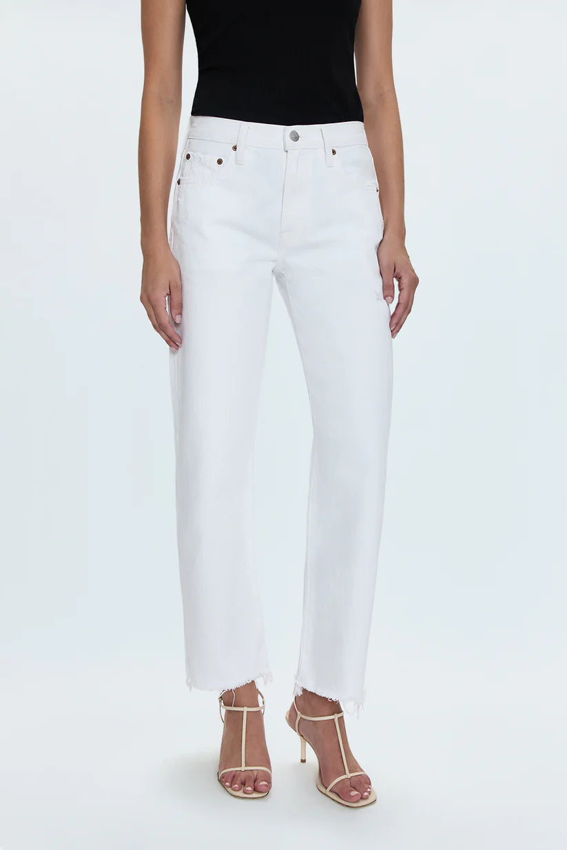 LEXI MID RISE BOWED STRAIGHT LEG JEANS in luxe white vintage