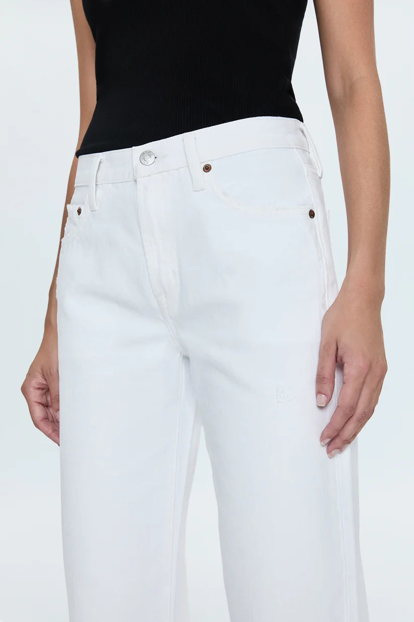 LEXI MID RISE BOWED STRAIGHT LEG JEANS in luxe white vintage