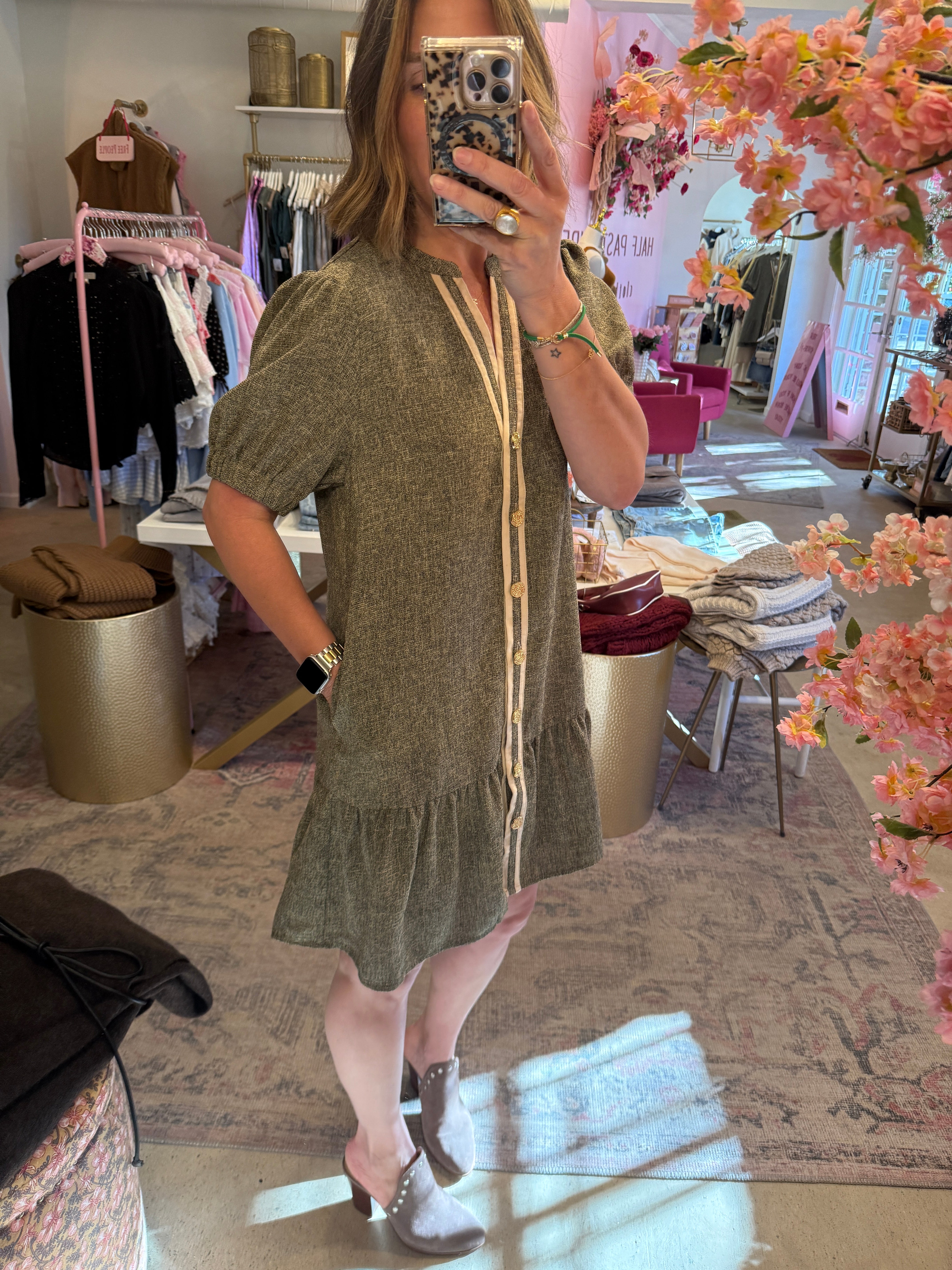 TEXTURED BUTTON UP DRESS