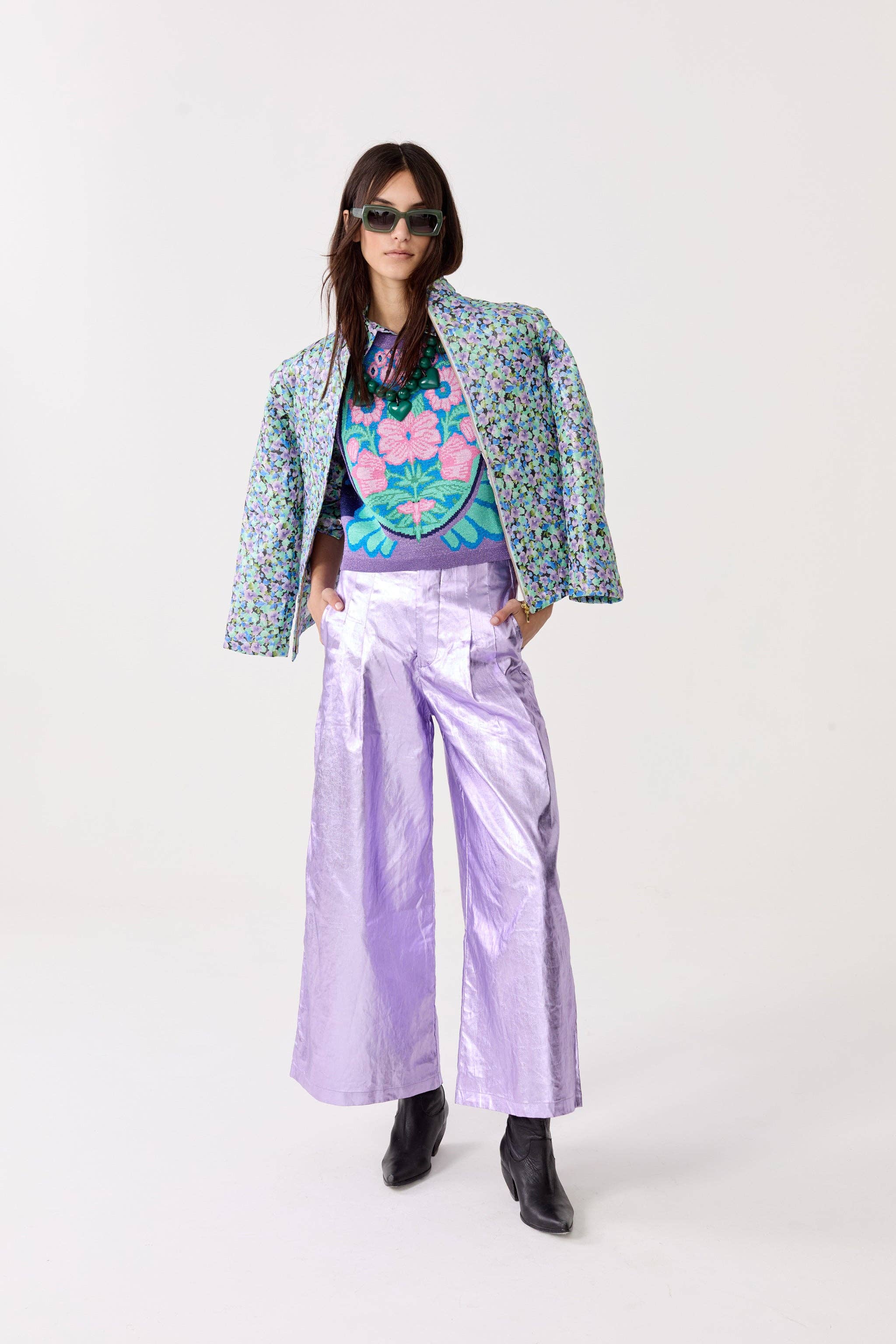 CULOTTE METALLIC LINEN PANTS in Violet