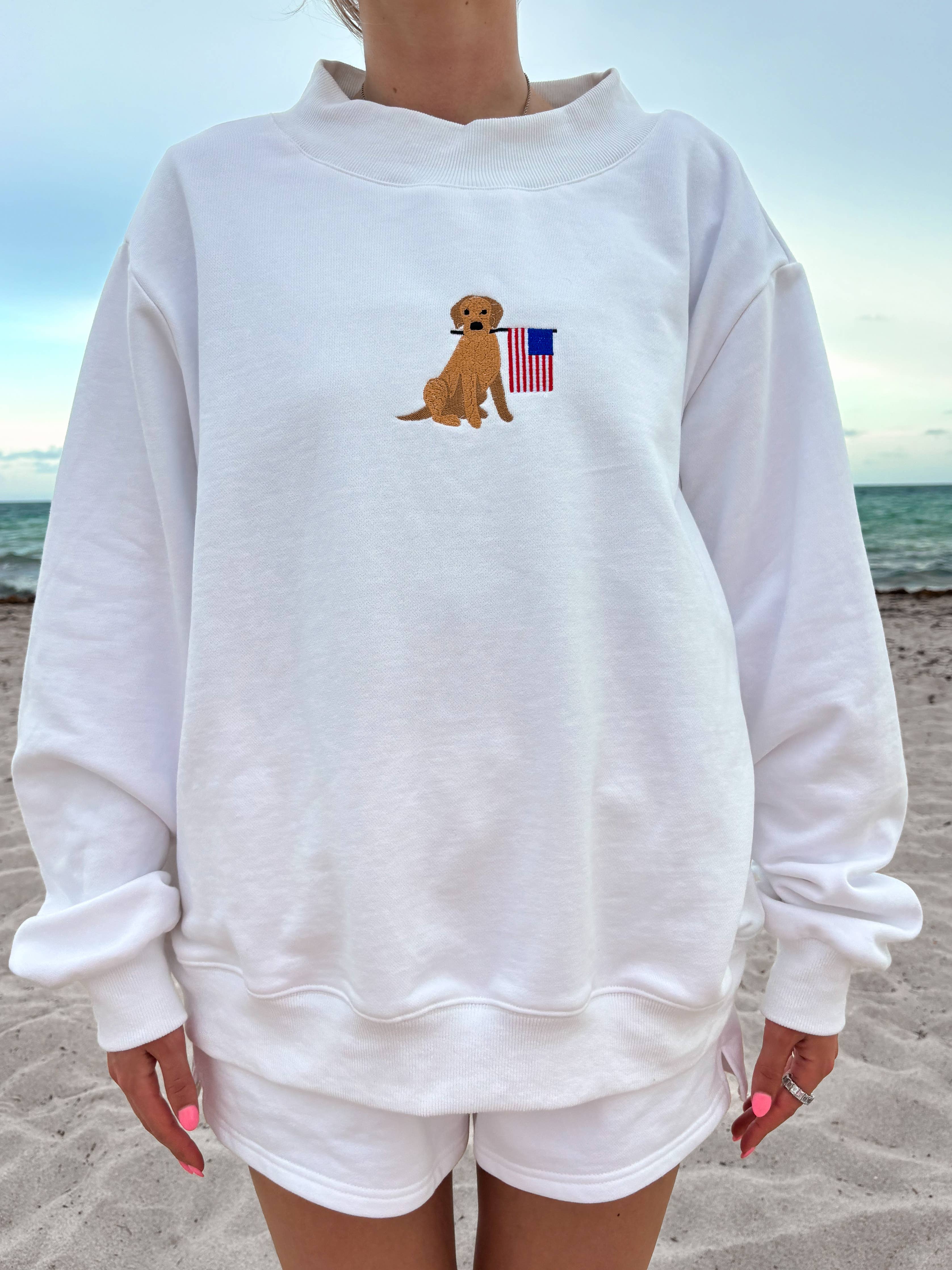 AMERICAN FLAG DOG MOCKNECK SWEATSHIRT
