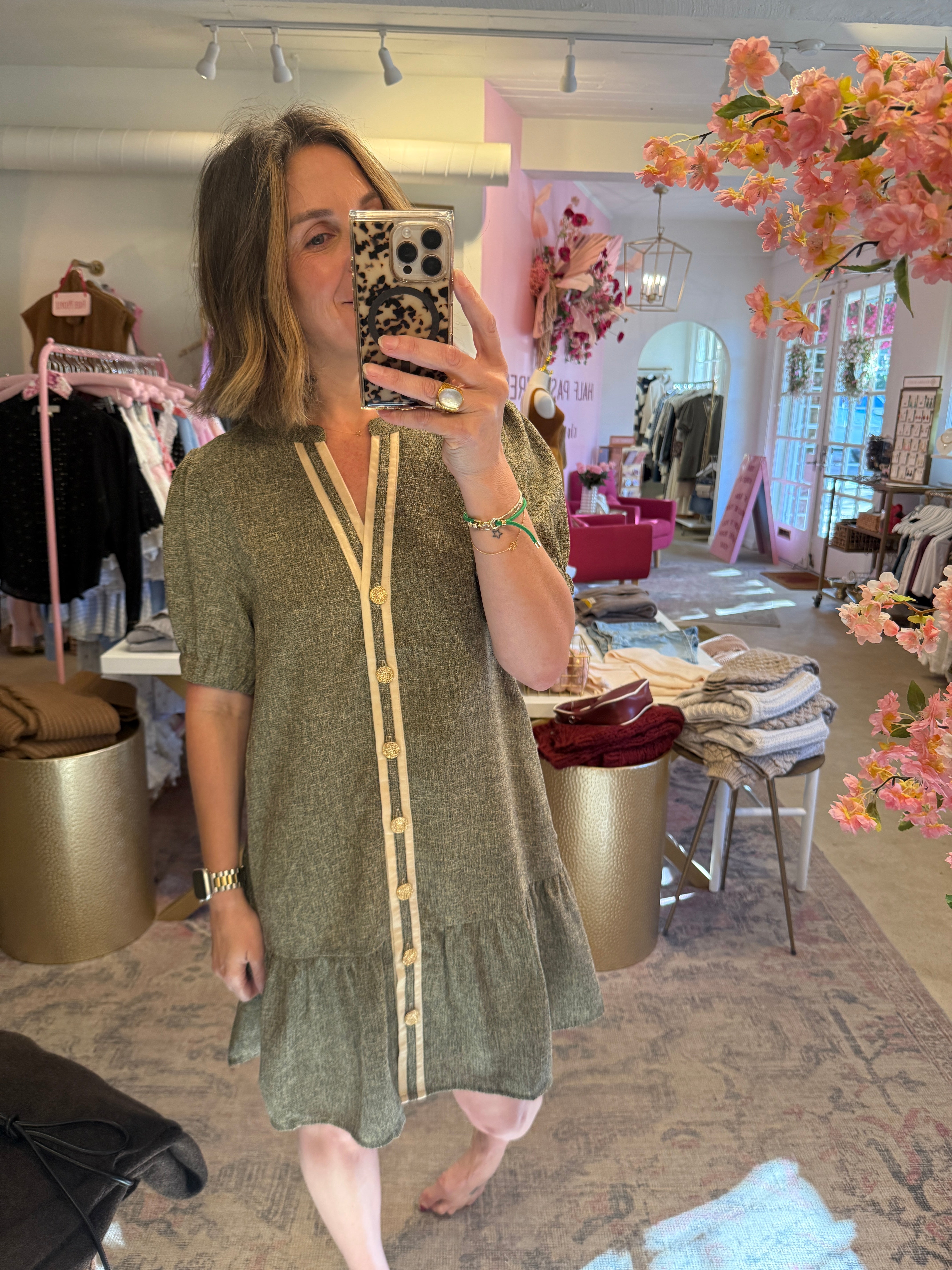 TEXTURED BUTTON UP DRESS