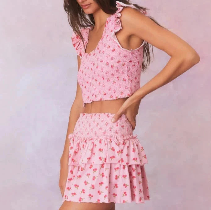 OHANA PRINTED SMOCKED MINI SKIRT