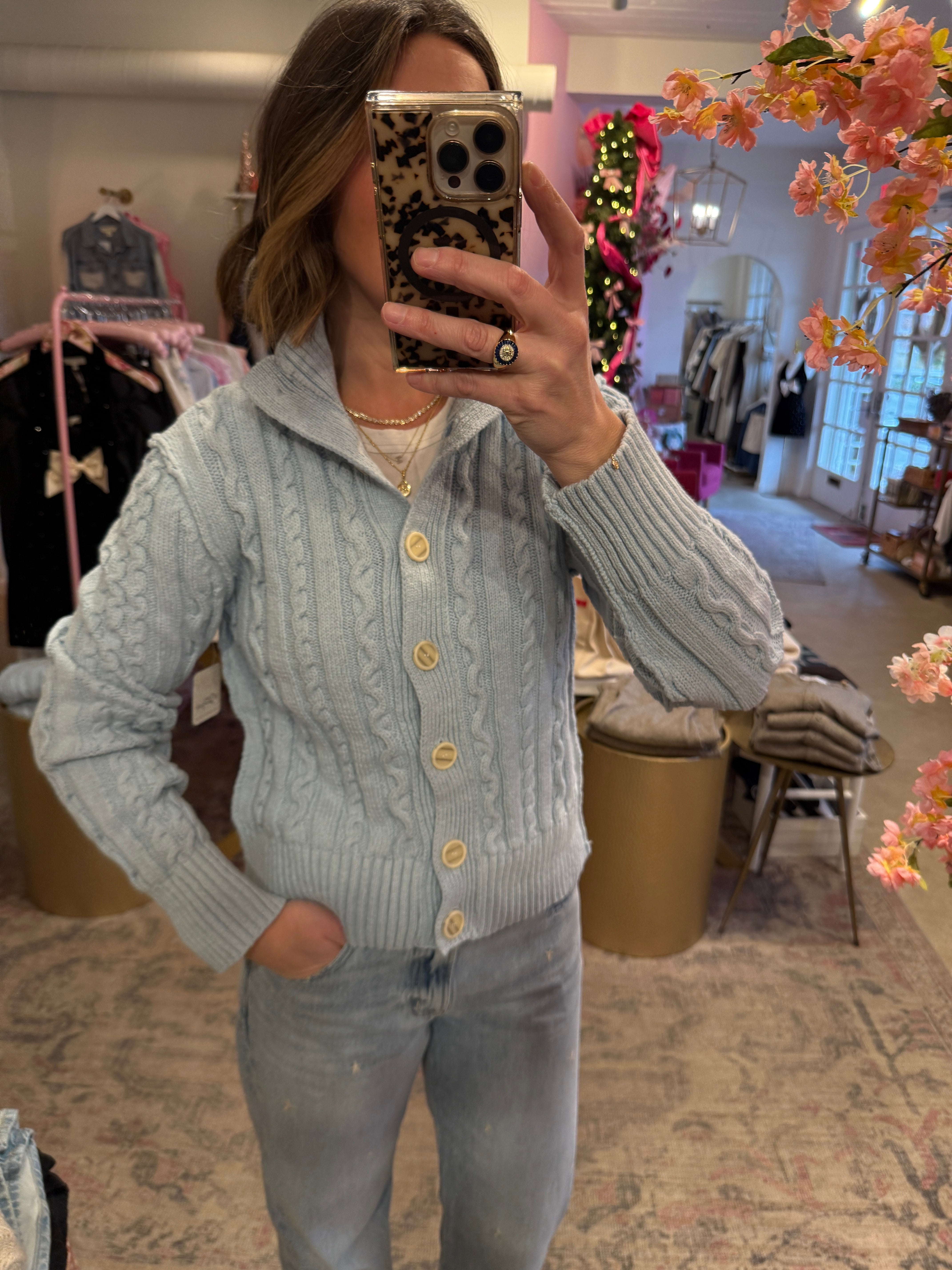 CABLE COLLAR CARDIGAN