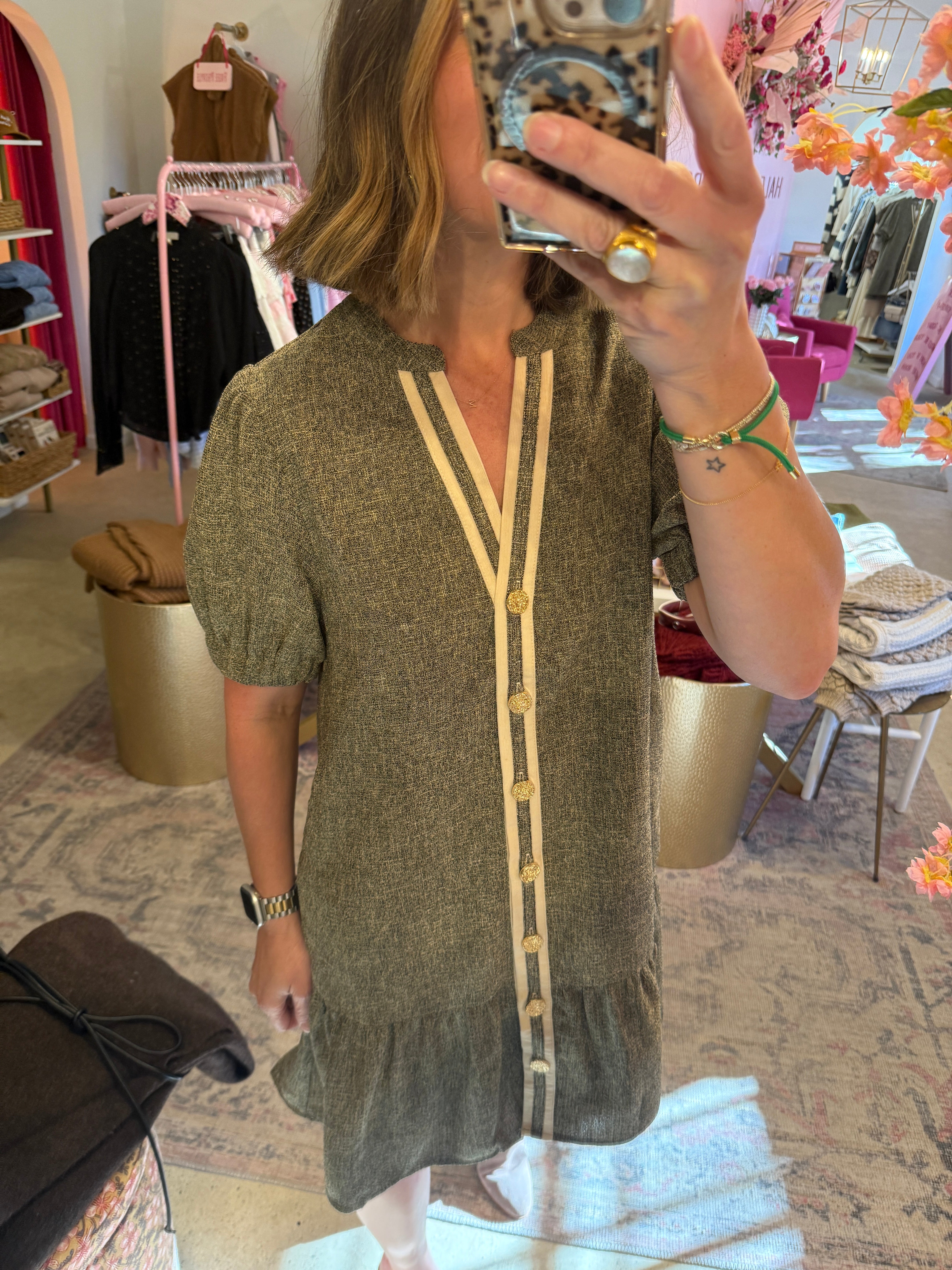 TEXTURED BUTTON UP DRESS