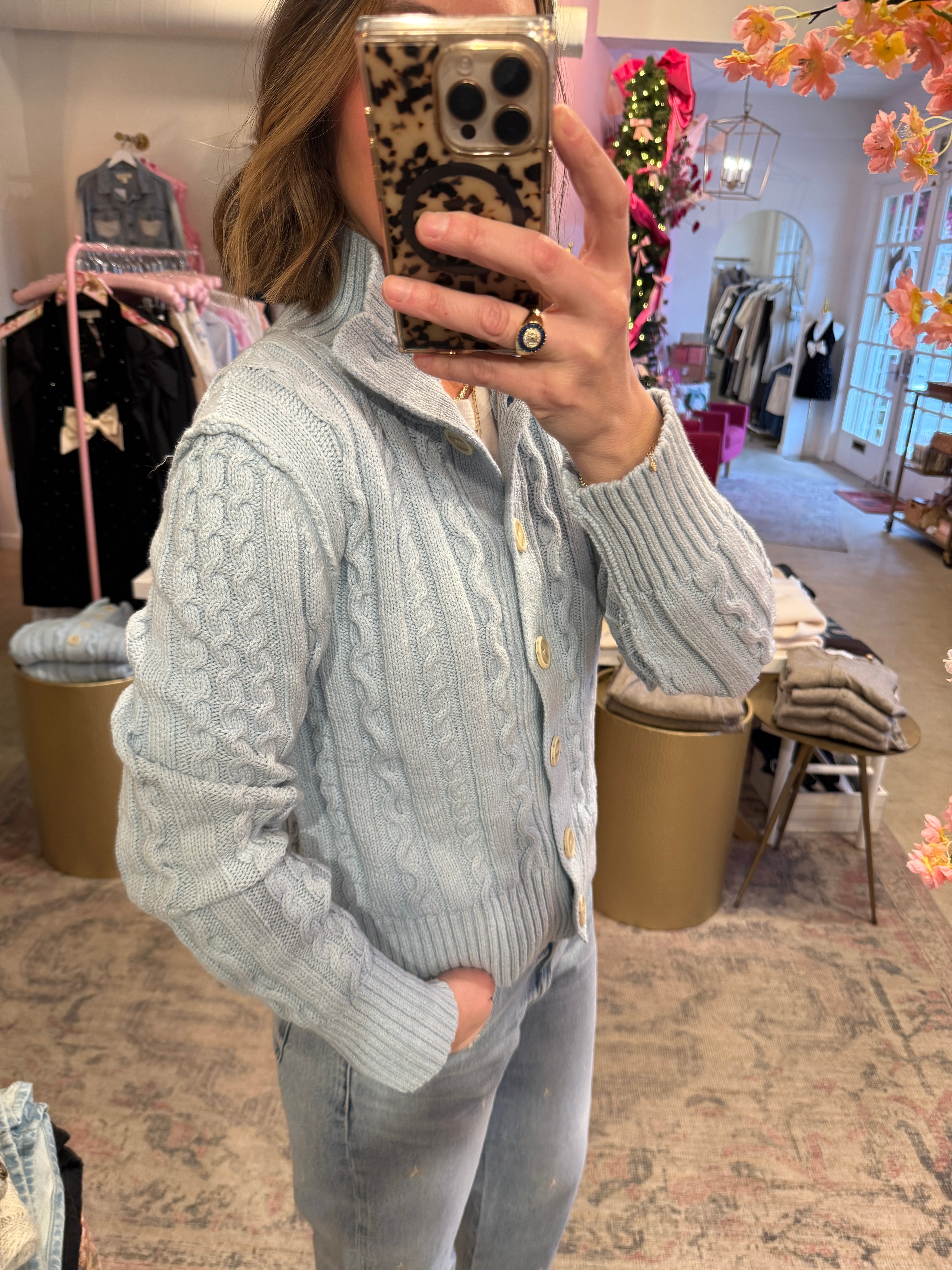 CABLE COLLAR CARDIGAN