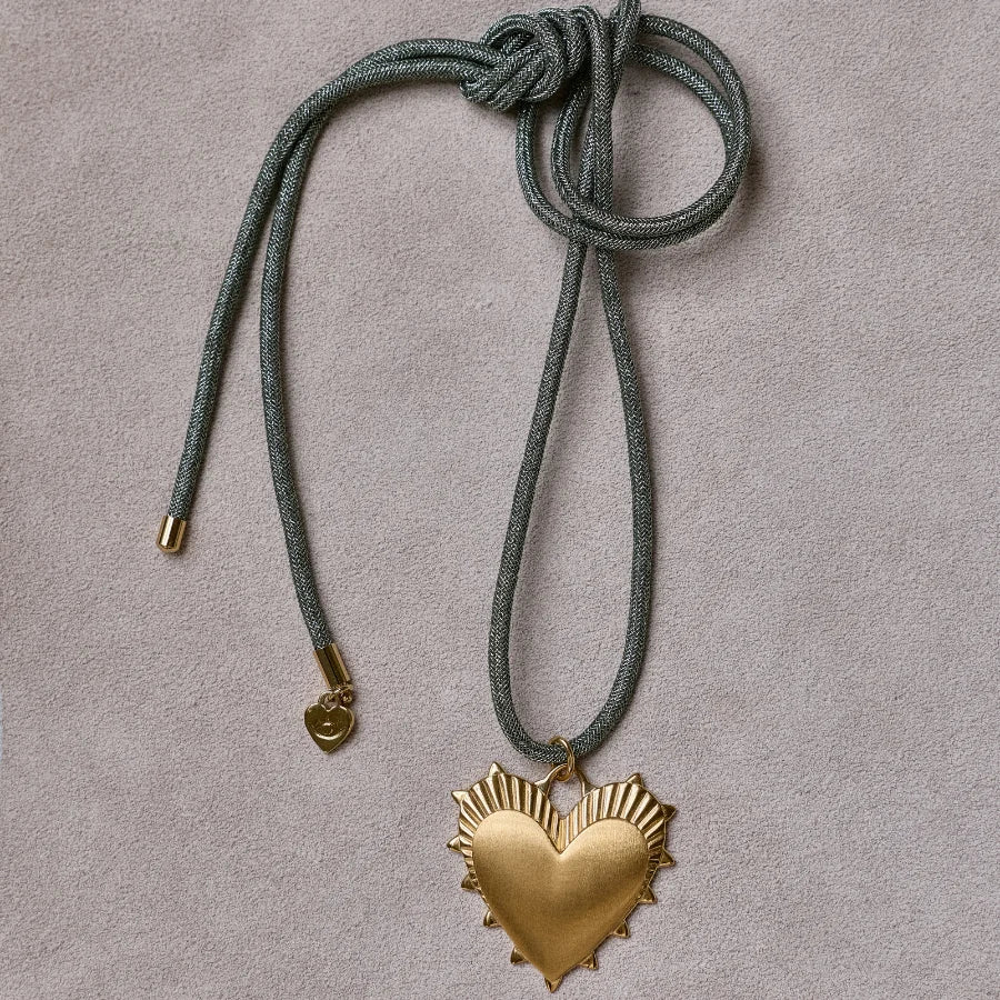 HART Ribbed Heart Charm on Gold Sparkle Lurex Cord Necklace