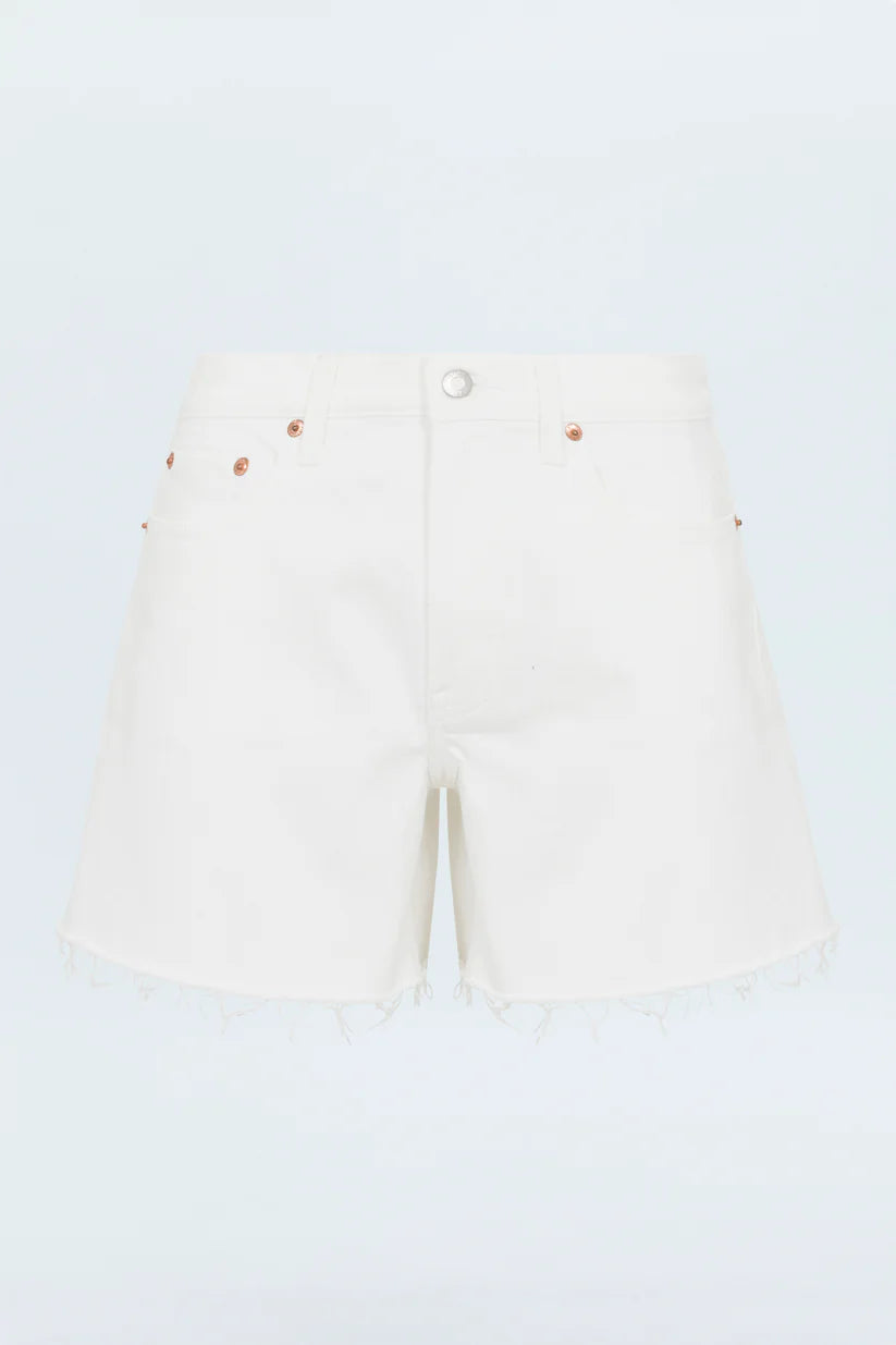 KENNEDY RELAXED MID RISE CUT OFF DENIM SHORTS in antique white