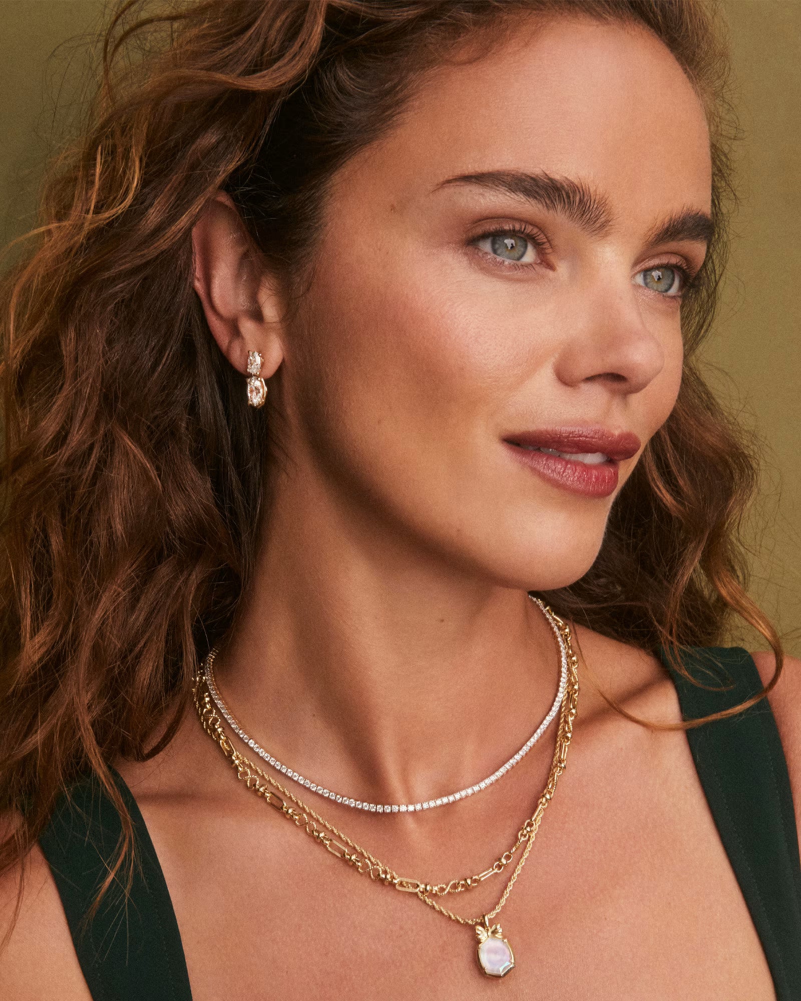 DAPHNE BOW GOLD MULTI STRAND NECKLACE in iridescent crystal ivory illusion