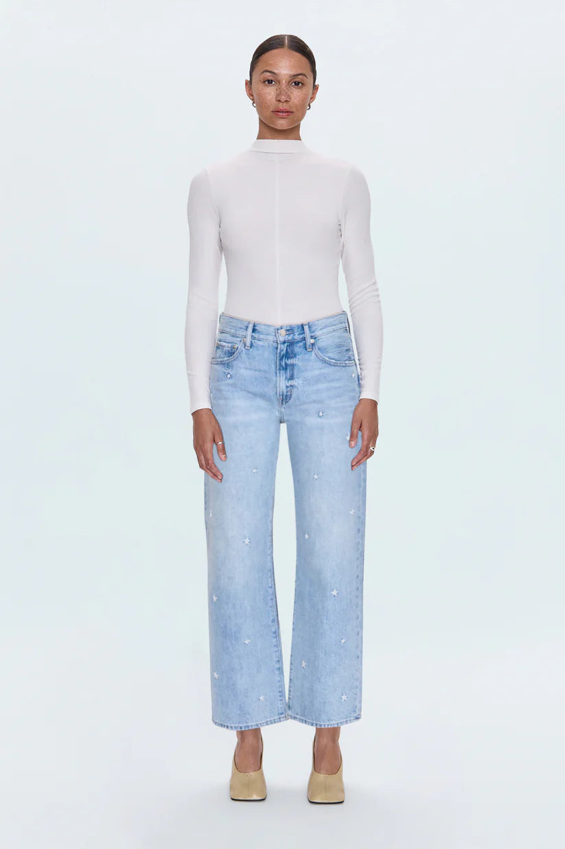 LEXI MID RISE BOWED STRAIGHT JEANS in stellar vintage