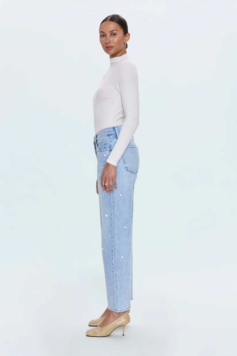 LEXI MID RISE BOWED STRAIGHT JEANS in stellar vintage
