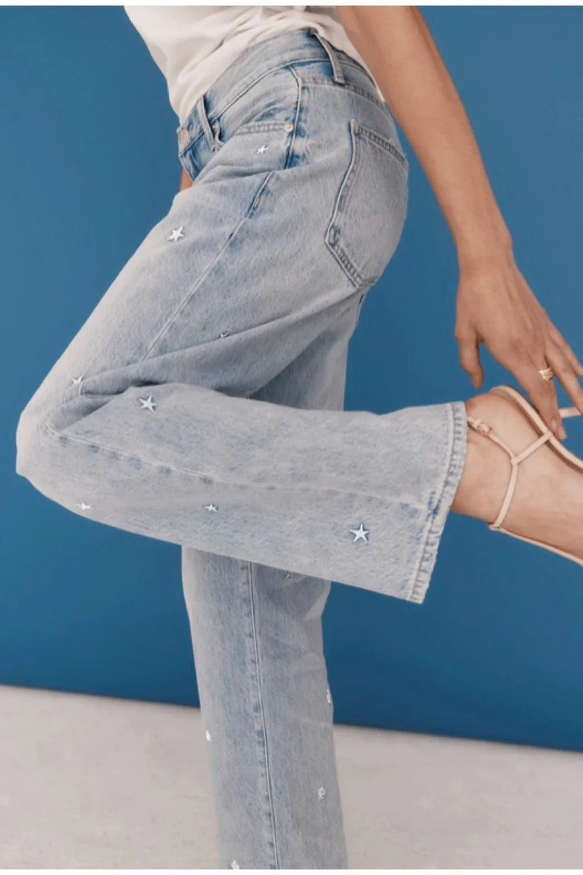 LEXI MID RISE BOWED STRAIGHT JEANS in stellar vintage