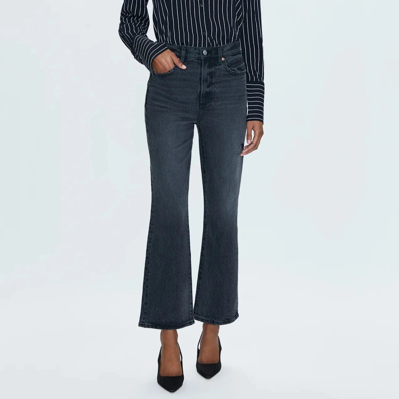 ALLY HIGH RISE VINTAGE ANKLE BOOT CUT JEANS in after hours vintage wash