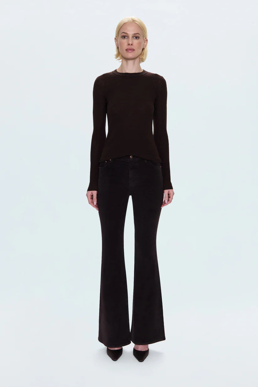 KINSLEY MID RISE ULTRA FLARE CORD PANTS in mocha