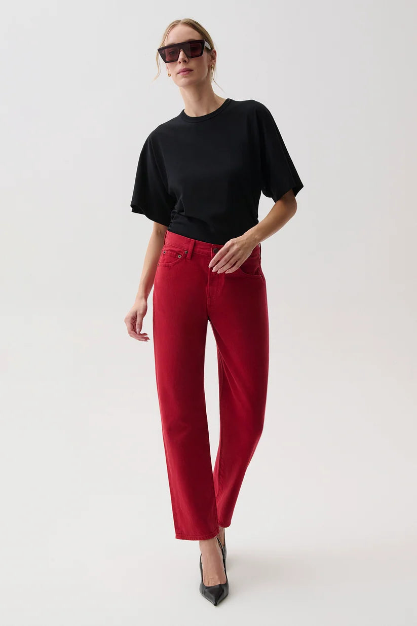 Lexi Mid Rise Bowed Straight Jeans in savvy red