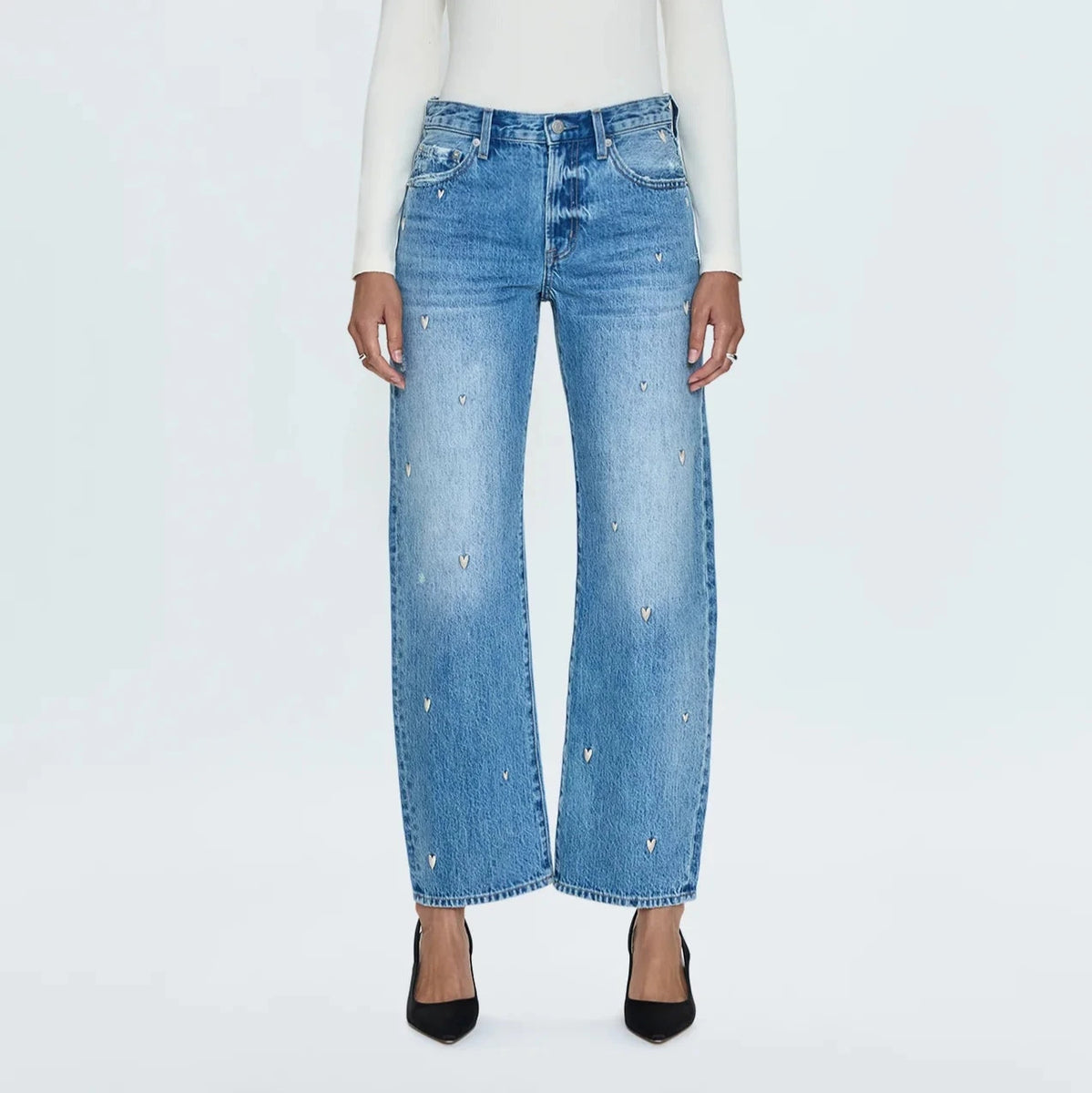 LEXI MID RISE BOWED HEART EMBROIDERED STRAIGHT JEANS – Half