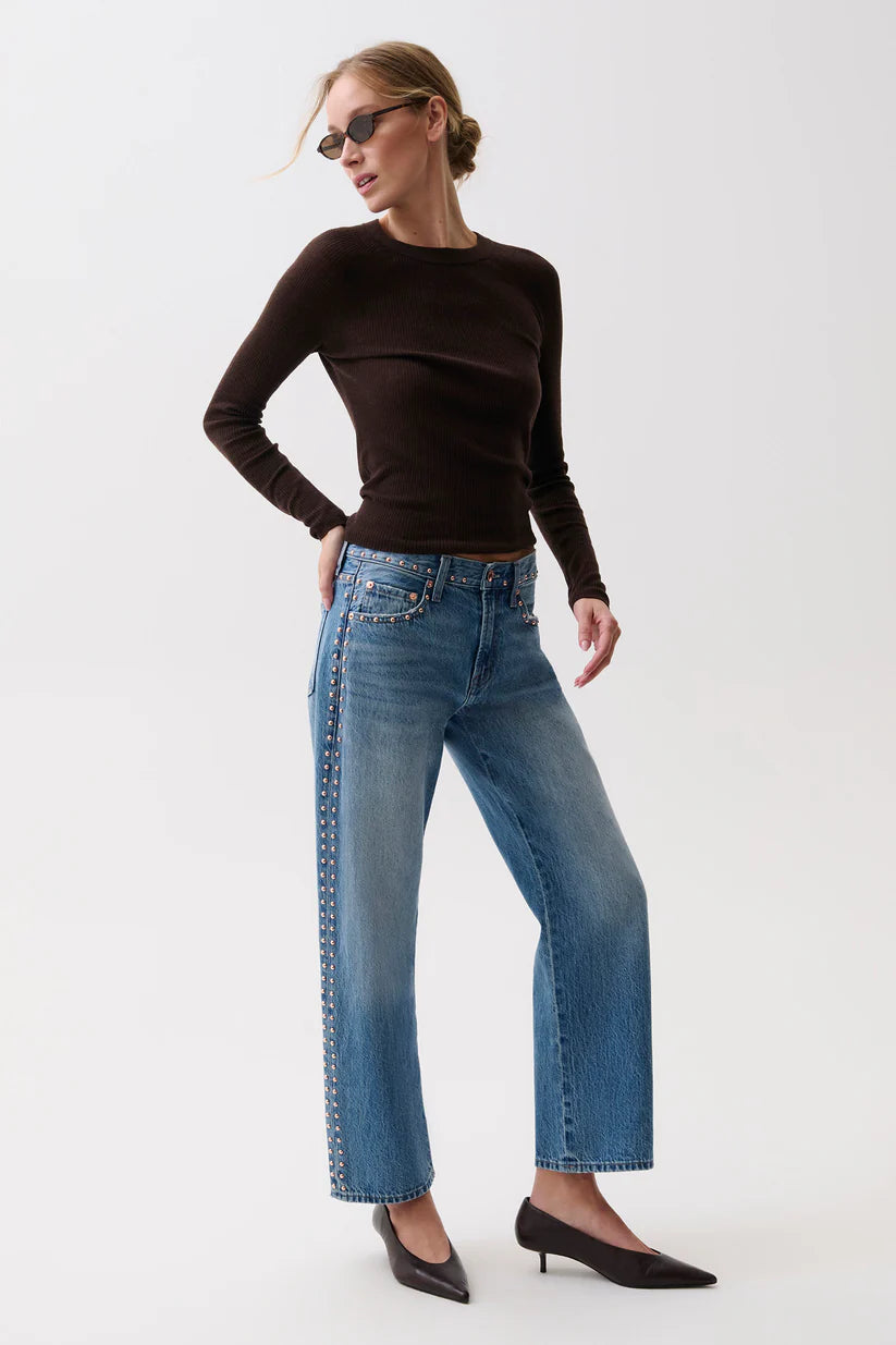LEXI MID RISE BOWED STRAIGHT DENIM