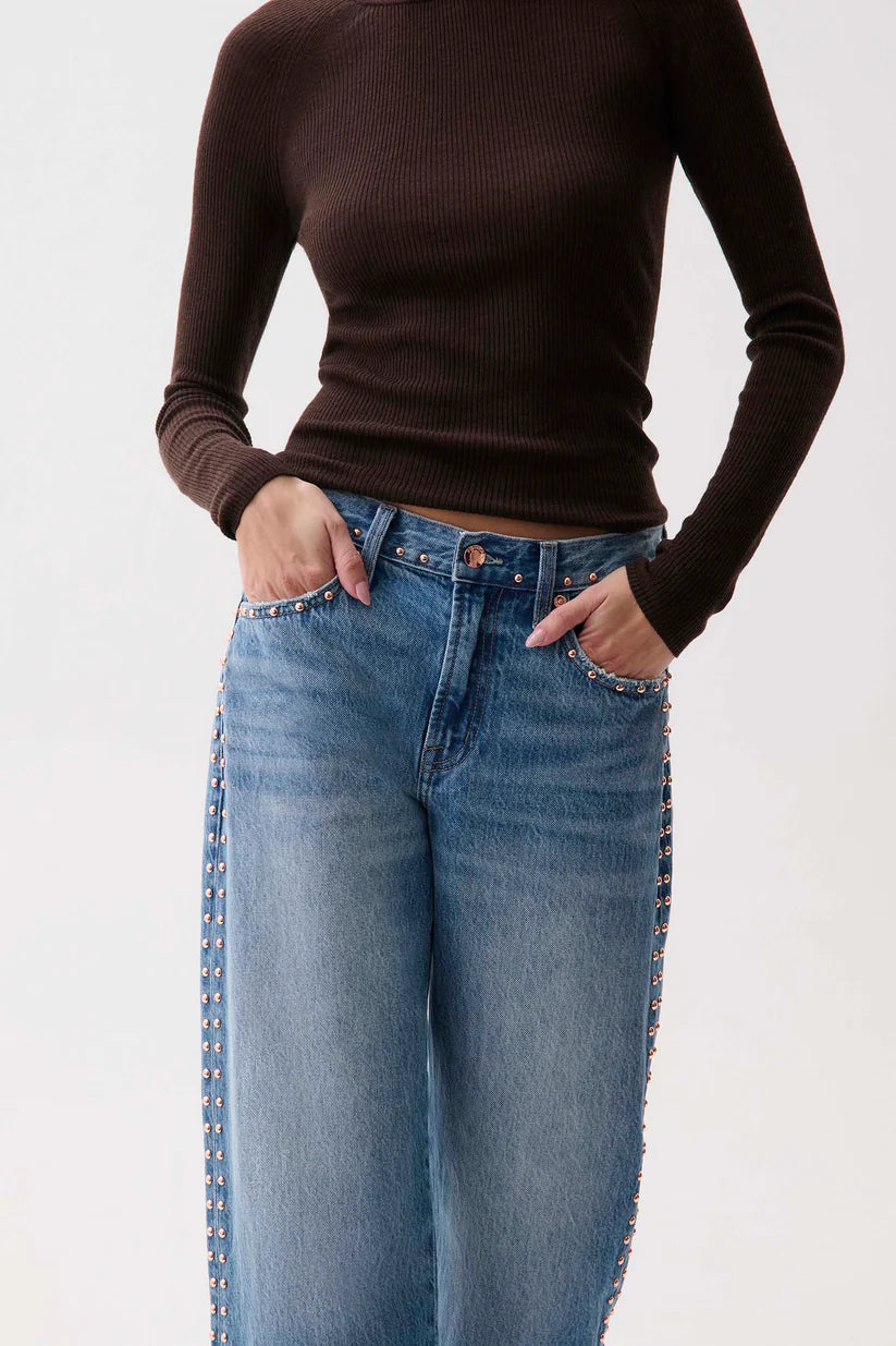 LEXI MID RISE BOWED STRAIGHT DENIM