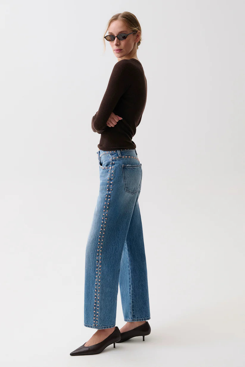 LEXI MID RISE BOWED STRAIGHT DENIM
