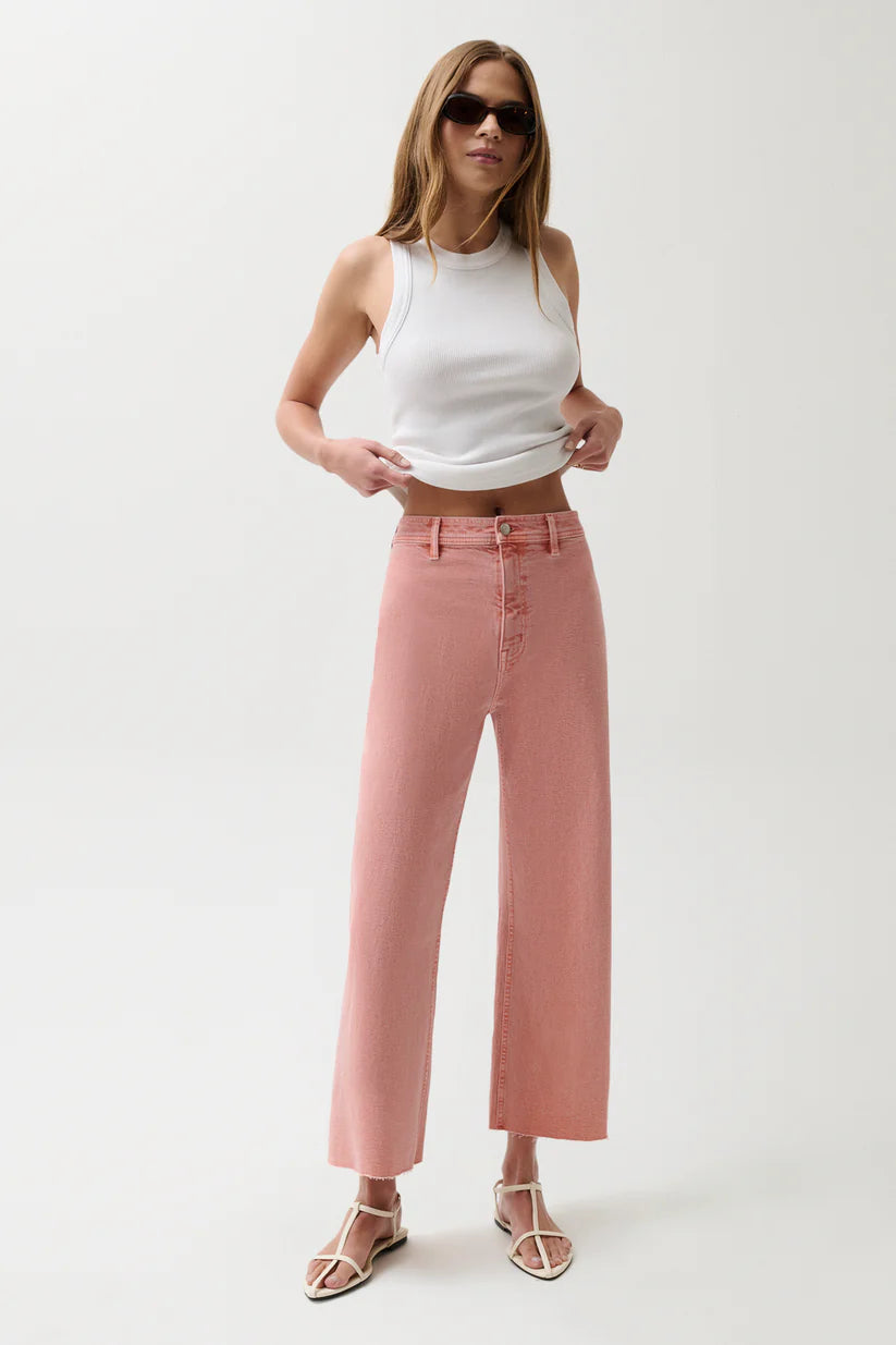PENNY CROP HIGH RISE WIDE LEG JEANS in coral rose
