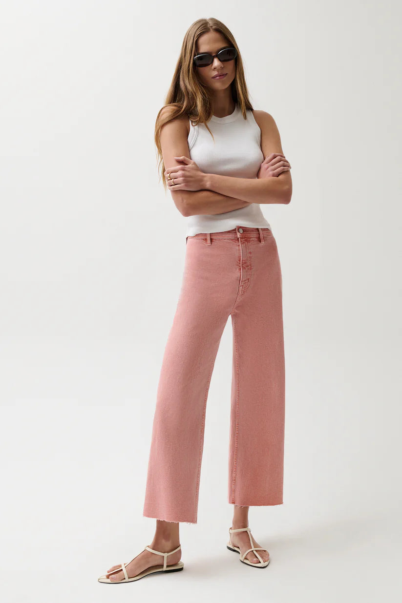 PENNY CROP HIGH RISE WIDE LEG JEANS in coral rose