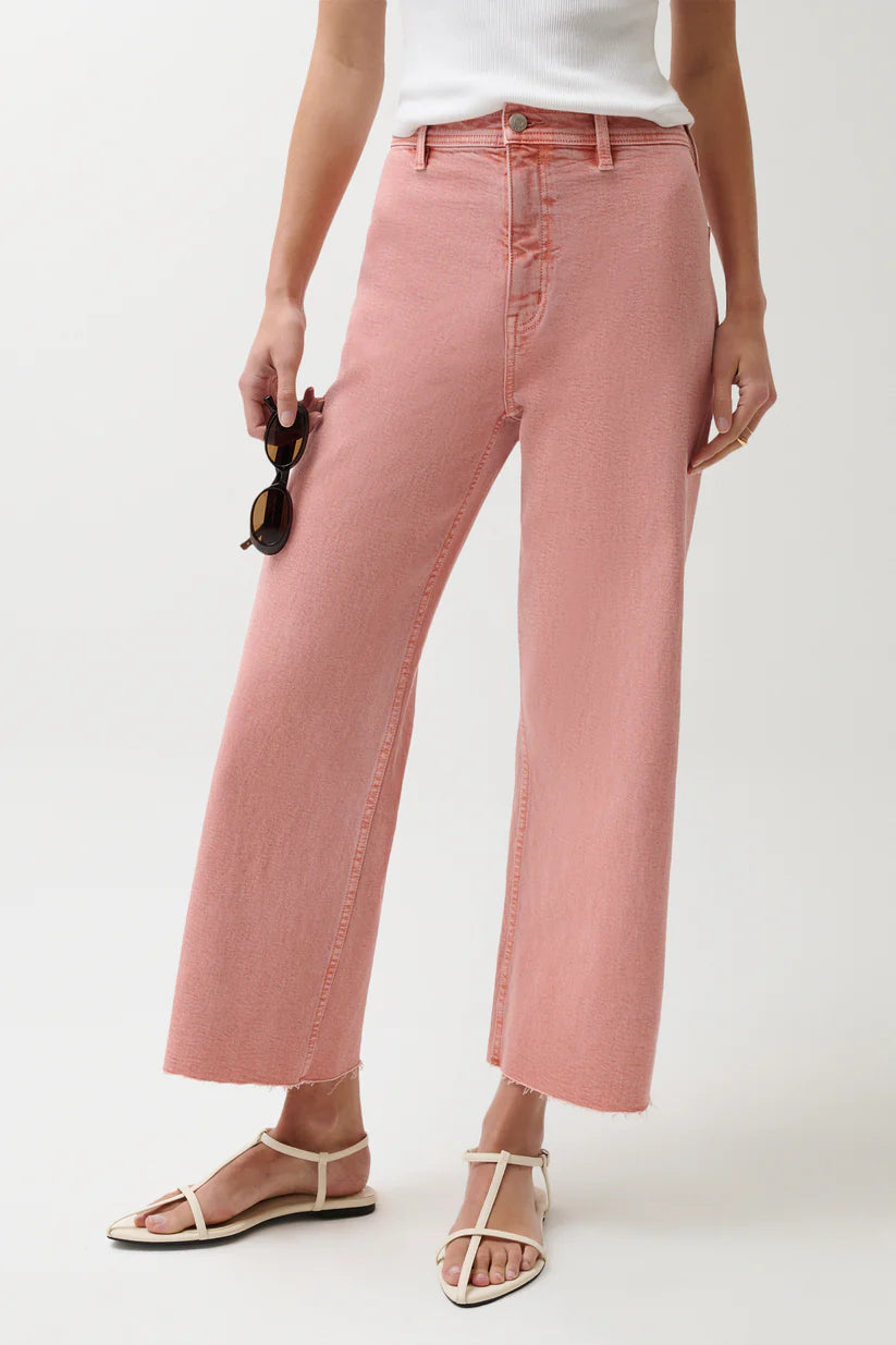 PENNY CROP HIGH RISE WIDE LEG JEANS in coral rose