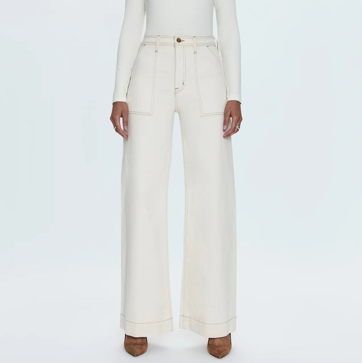 PENNY UTILITY HIGH RISE WIDE LEG JEANS in ecru wash