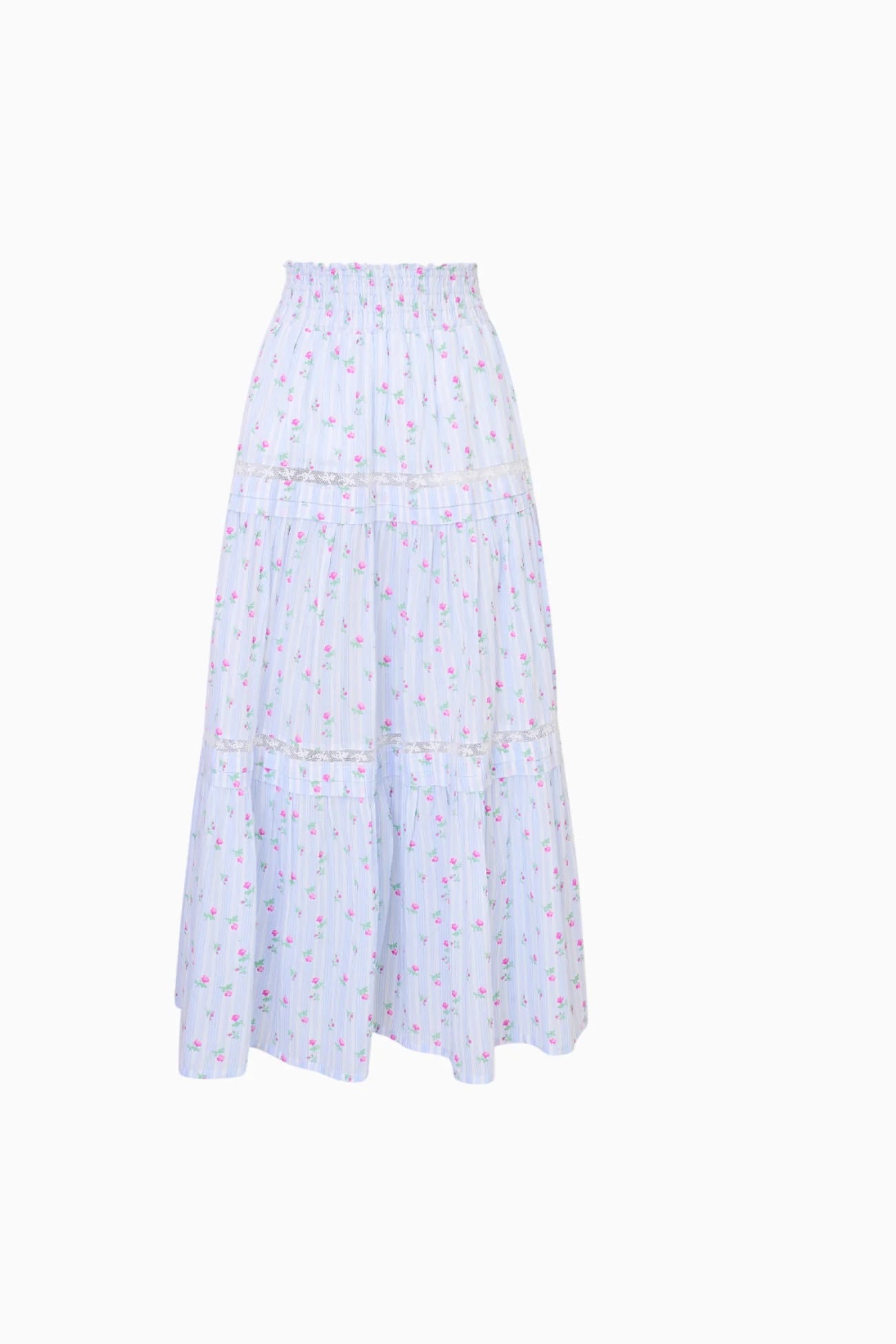 PHIA COTTON FLORAL TIERED MAXI SKIRT