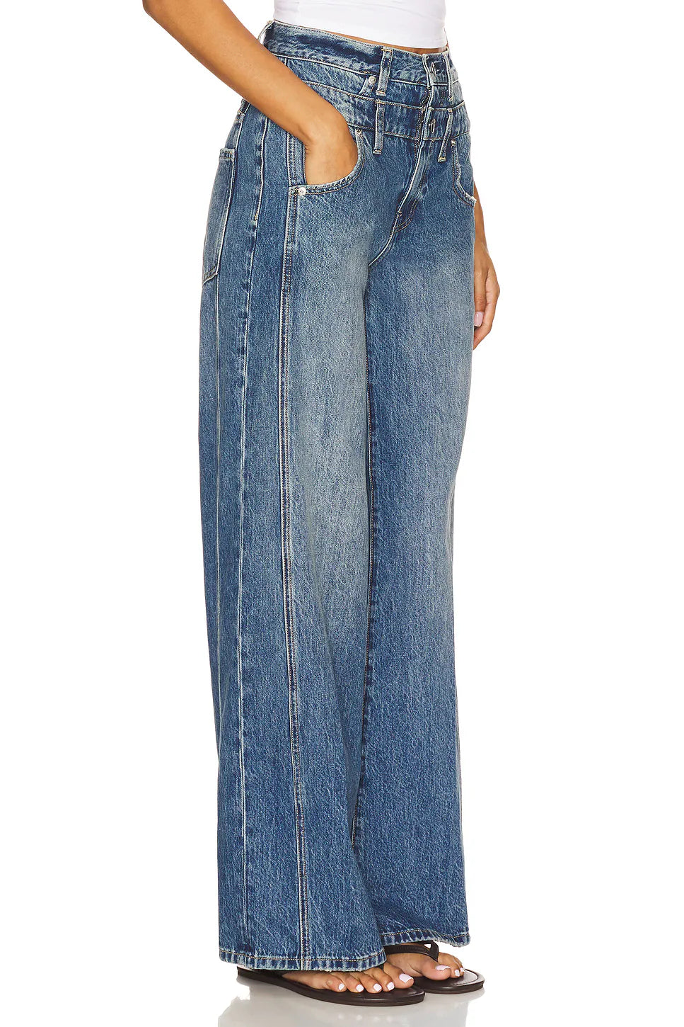 CALEB HIGH RISE RELAXED STACKED WAIST JEANS in echo
