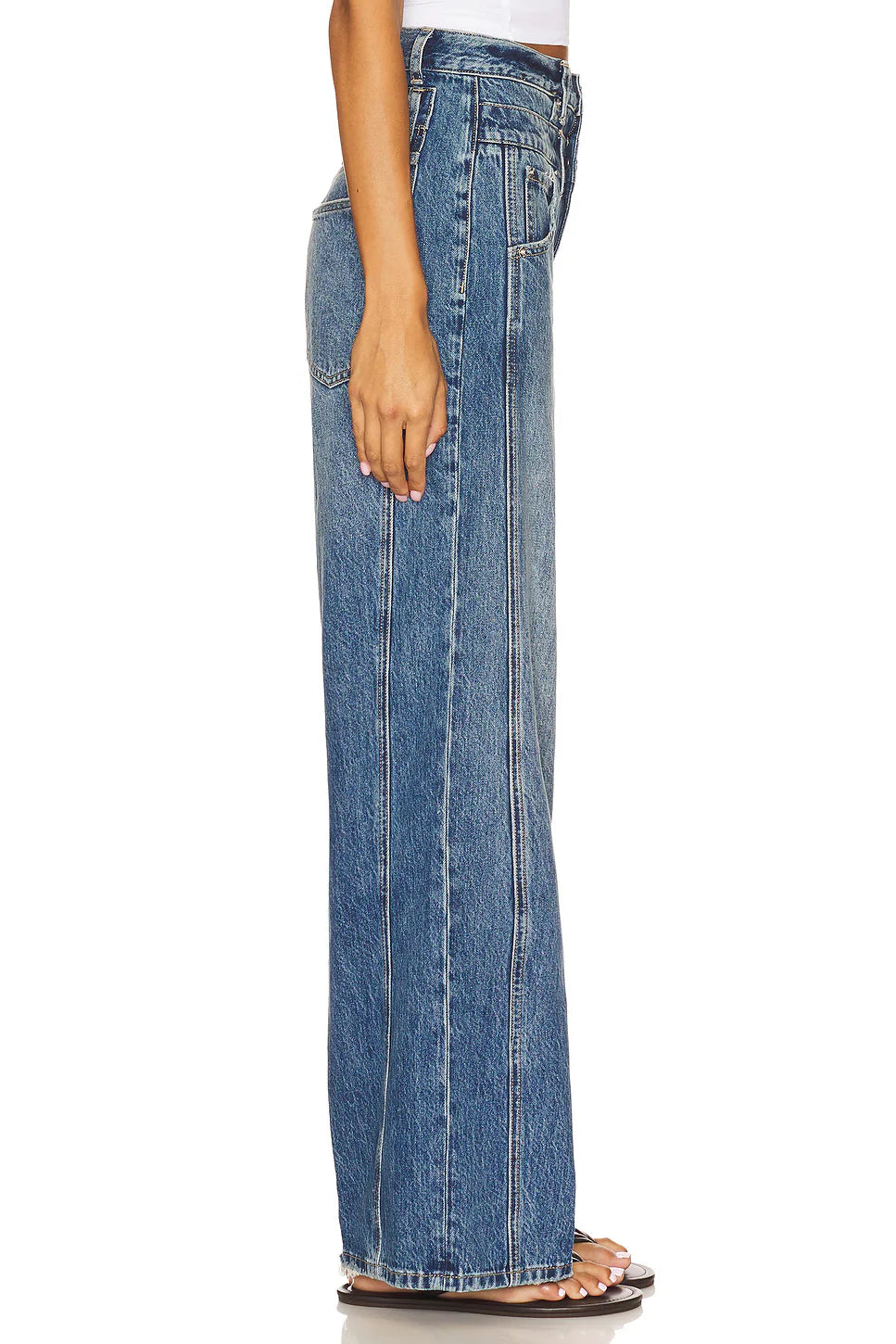 CALEB HIGH RISE RELAXED STACKED WAIST JEANS in echo