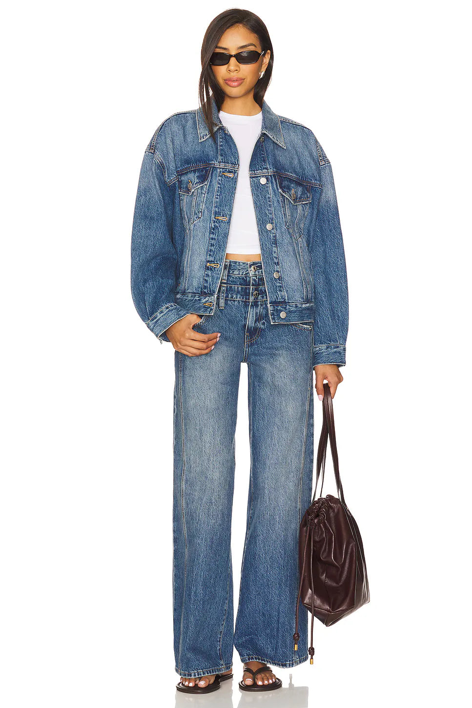 CALEB HIGH RISE RELAXED STACKED WAIST JEANS in echo